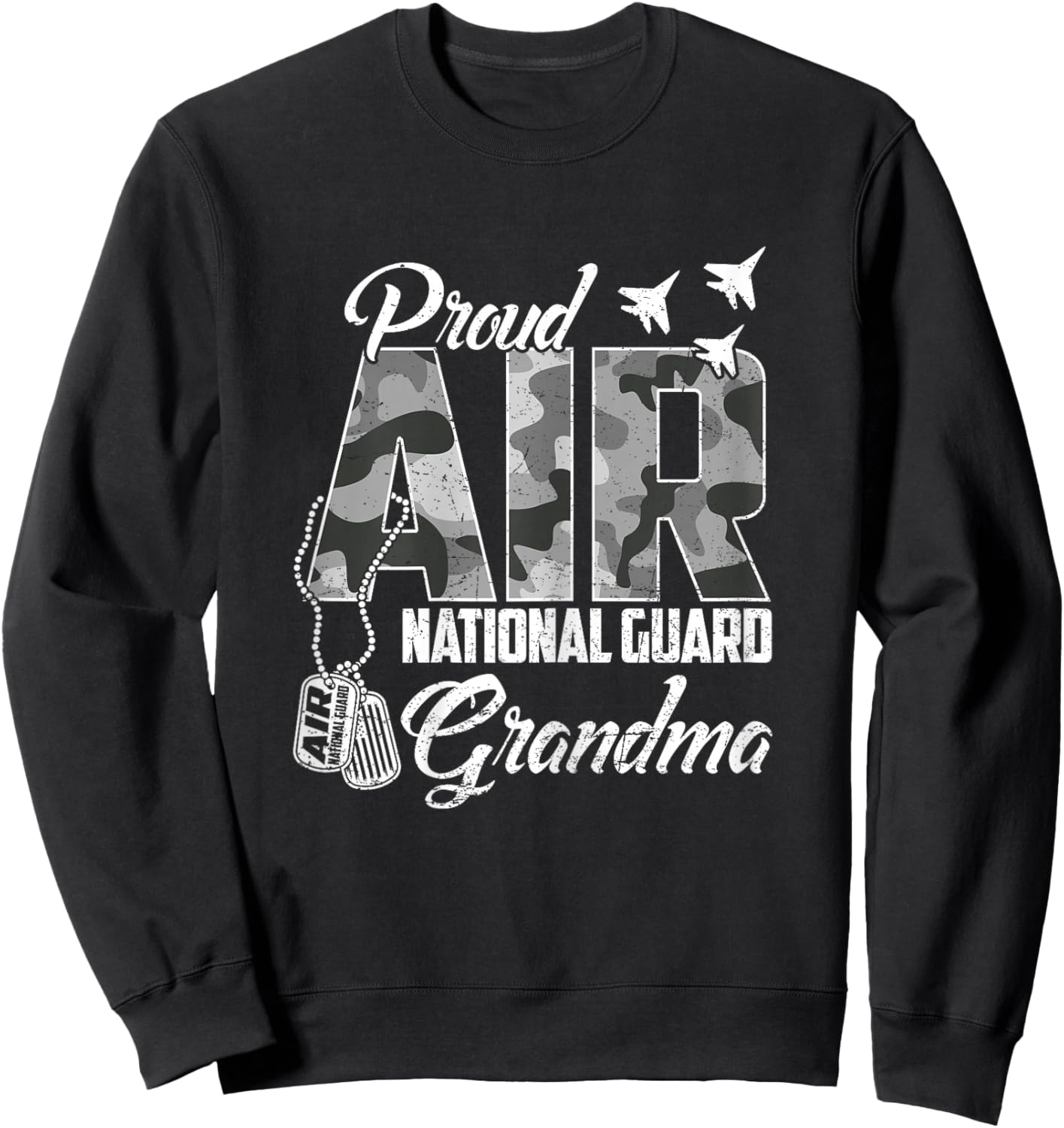 Proud Air National Guard Grandma US Camo Family Matching Sweatshirt - Sweatshirt | Black