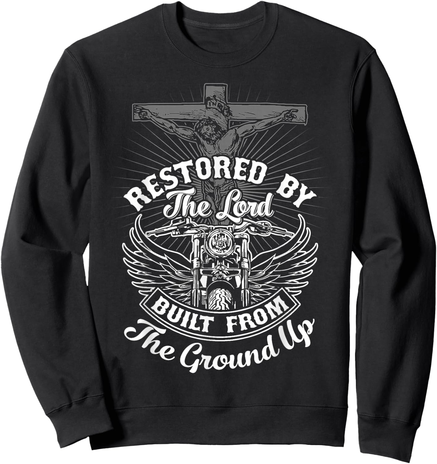 Christian Biker Shirt Motorcycle Jesus Design Restored Lord Sweatshirt - Sweatshirt | Black