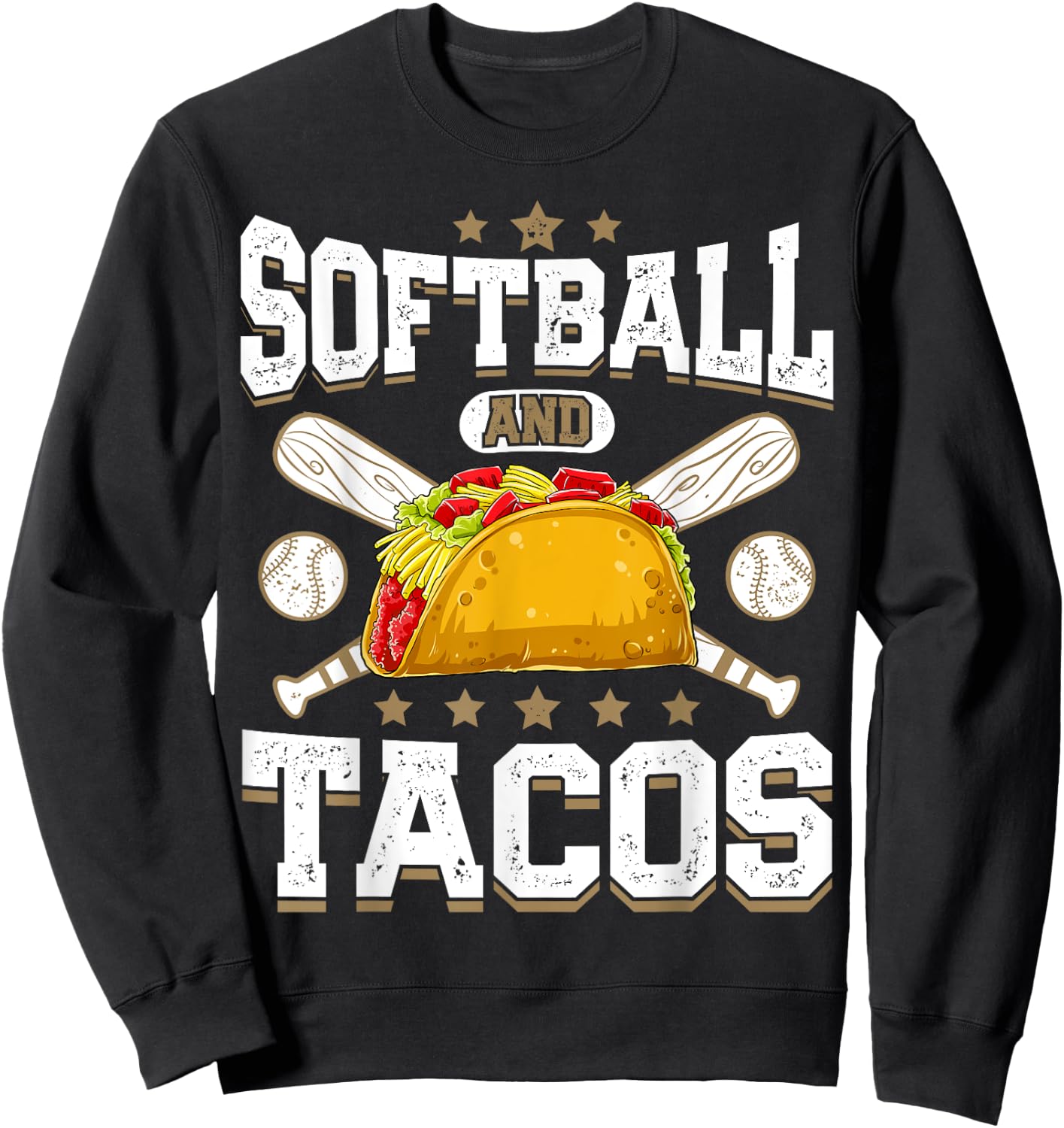 Softball And Tacos Funny Catcher Pitcher Batter Food Lover Sweatshirt - Sweatshirt | Black