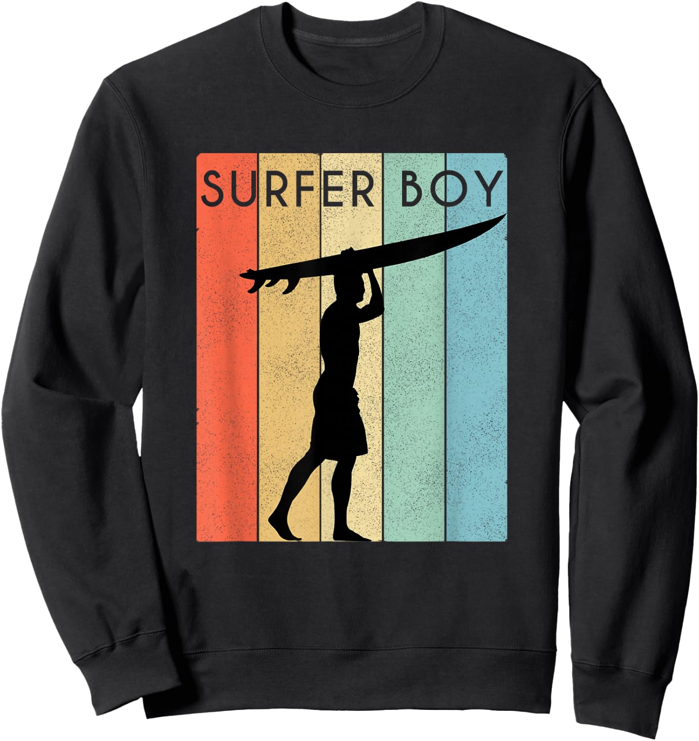 Surfer Boy Surf Illustration/Surf Boy Throwback Sweatshirt - Sweatshirt | Black