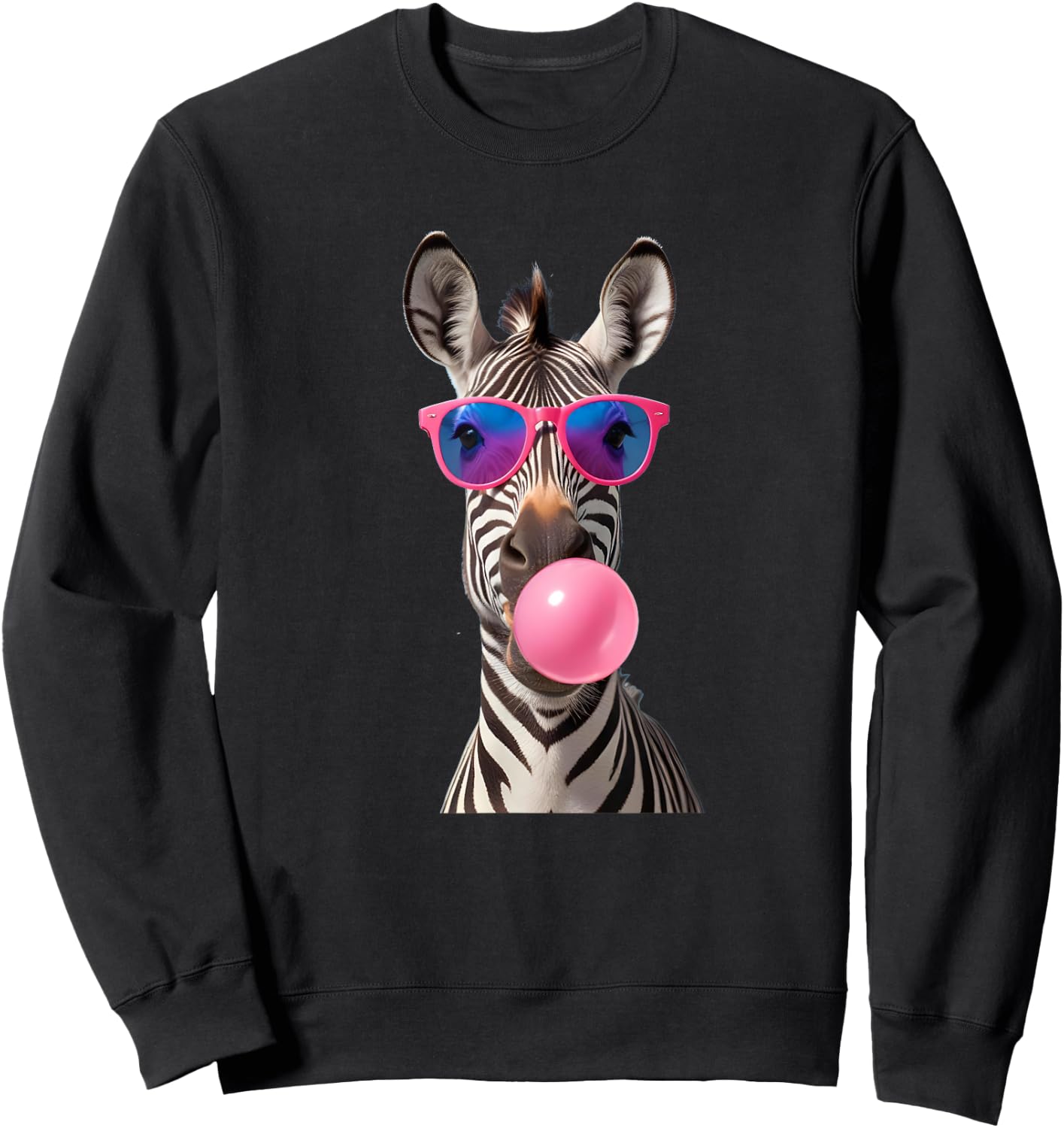 #snirt Funny Zebra Bubblegum Bubble Pink Sunglasses Sweatshirt - Sweatshirt | Black