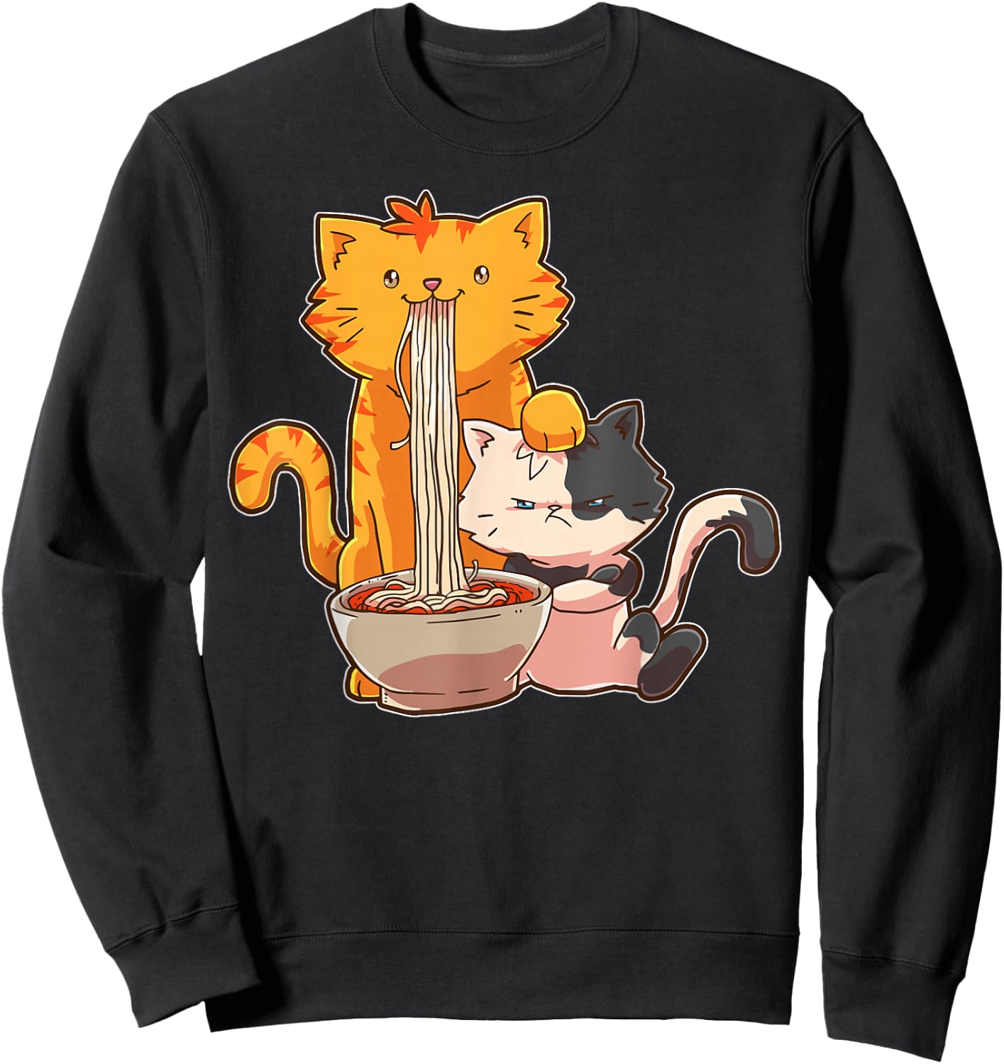 Ramen Kawaii Anime Cat Ramen Japanese Food Sweatshirt - Sweatshirt | Black