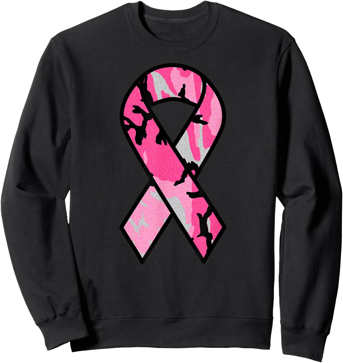 Breast Cancer Awareness Ribbon Pink Survivor Camo Sweatshirt - Sweatshirt | Black