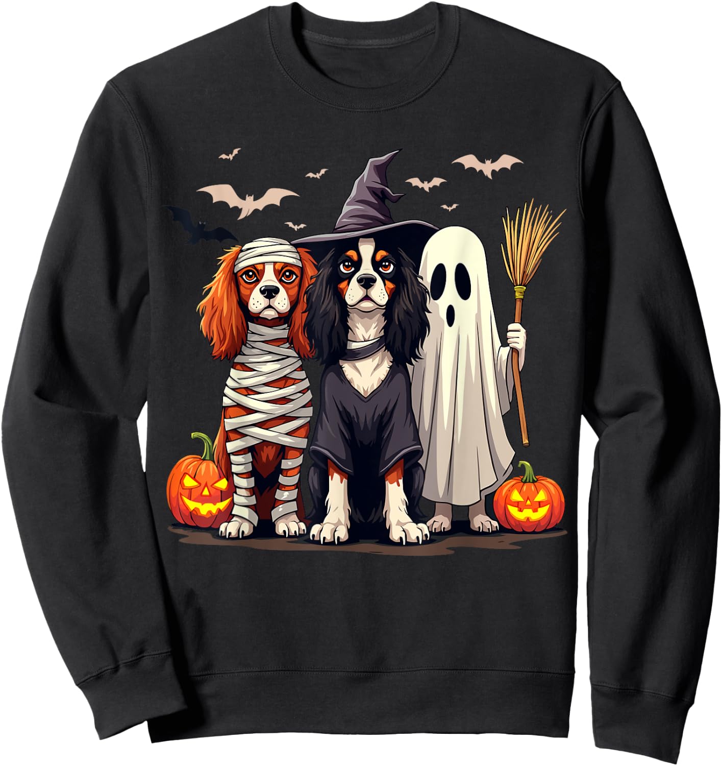Cavalier King Charles Spaniel Halloween Costume Mum Witch Sweatshirt - Sweatshirt | Black