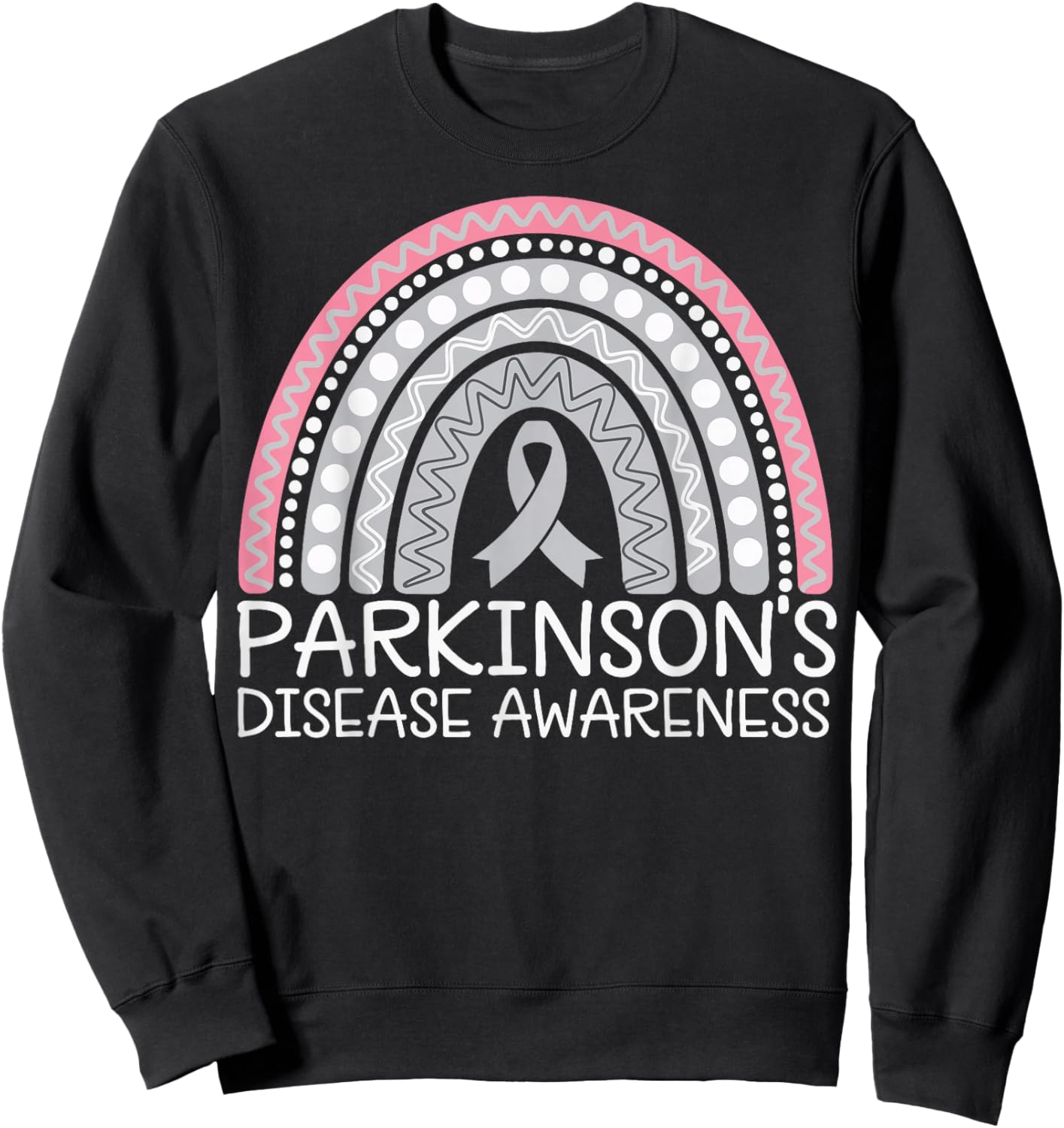 Parkinson's Fighter Gray Riboon -Adults Parkinson's Disease Awareness - Black, Small, Short Sleeve, Crew Collar, Letter Print Sweatshirt - Sweatshirt | Black