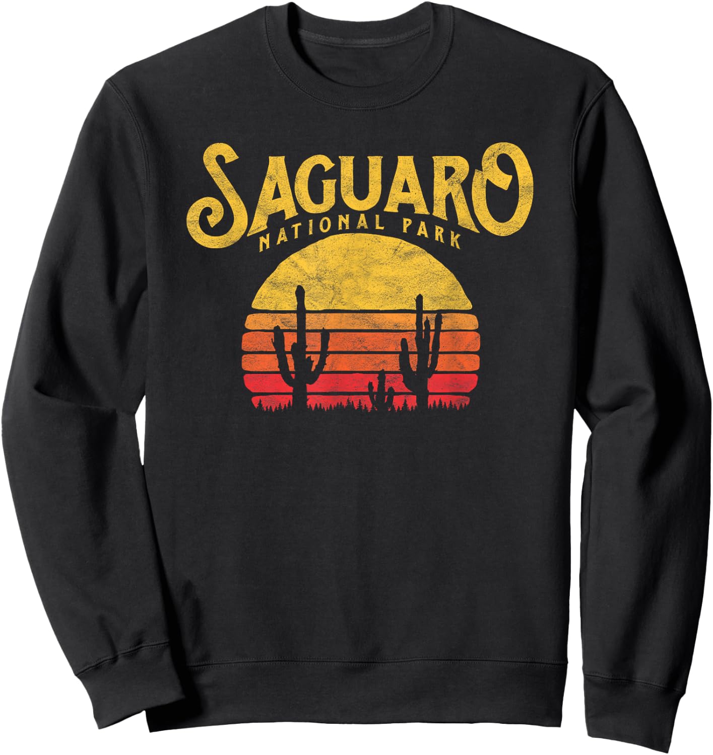 Vintage Saguaro National Park - Retro Cactus & Sun Sweatshirt - Sweatshirt | Black