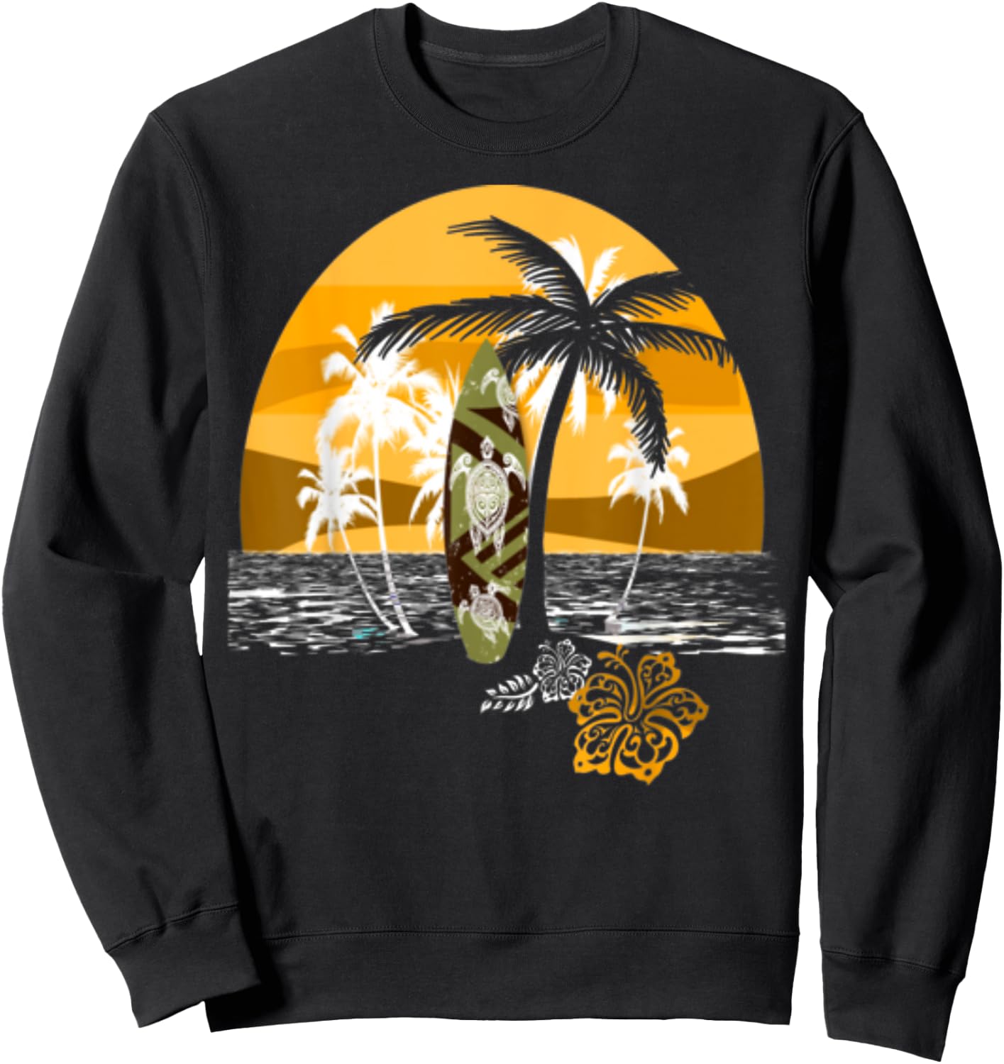 Retro Summer Beach Palm Tree Novelty Men Women Sweatshirt - Sweatshirt | Black