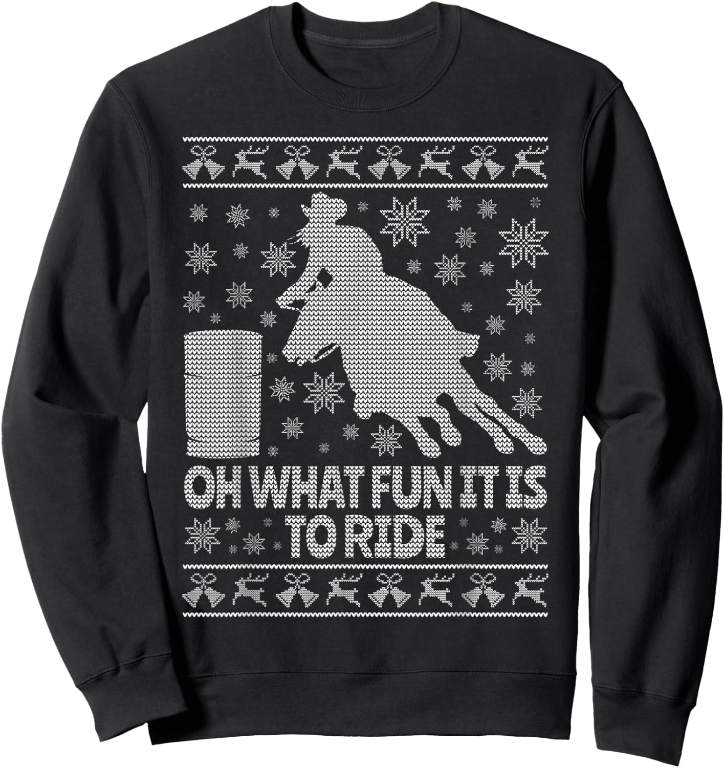 Barrel Racing Ugly Christmas Horse Race Rodeo Sweatshirt - Sweatshirt | Black