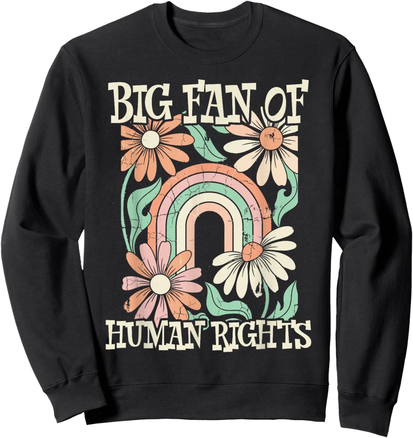 Big Fan of Human Rights Retro Flowers Rainbow Boho Sweatshirt - Sweatshirt | Black