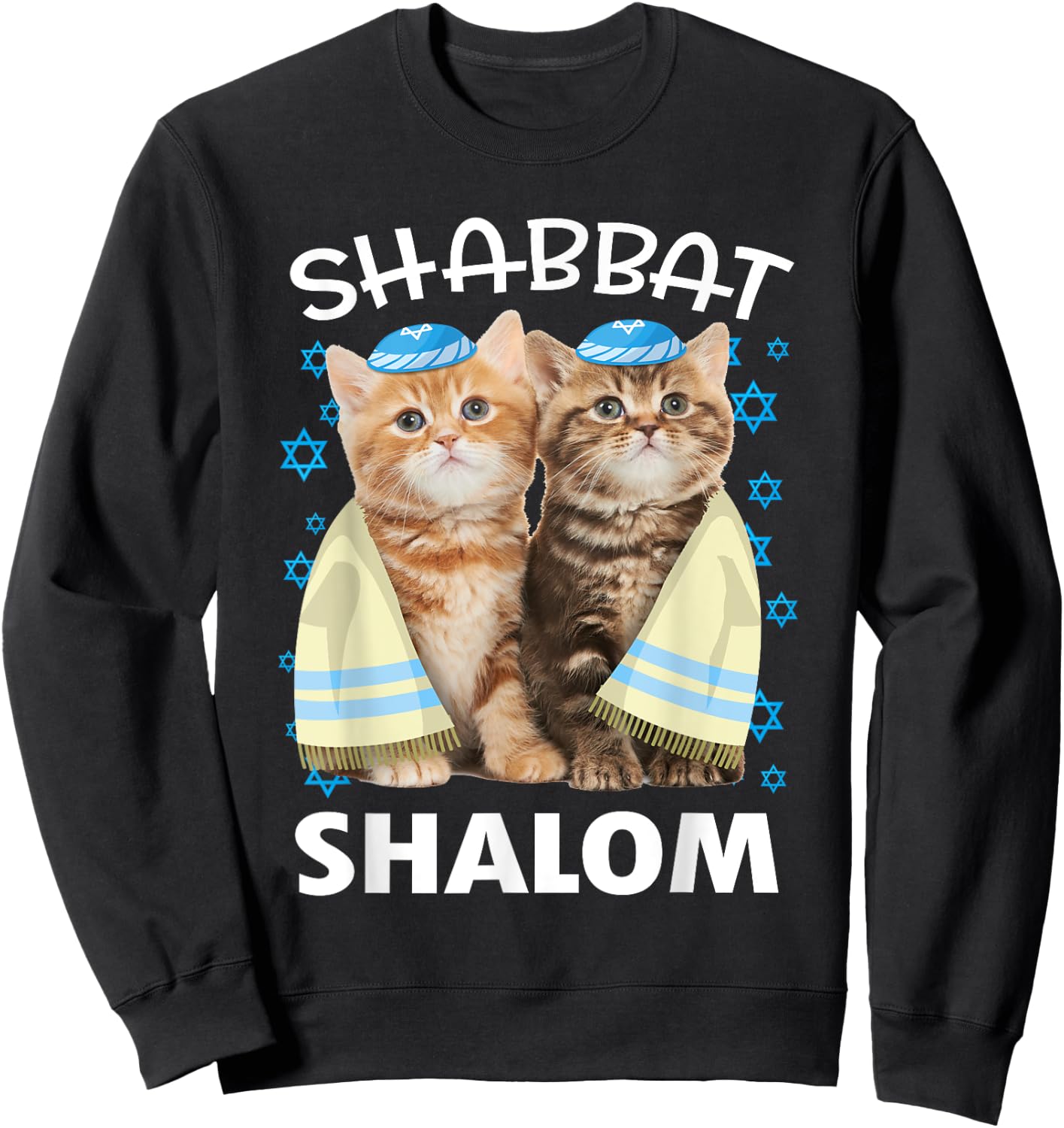 Shabbat Shalom Shirt Cute Cats With Kippah Funny Jewish Sweatshirt - Sweatshirt | Black