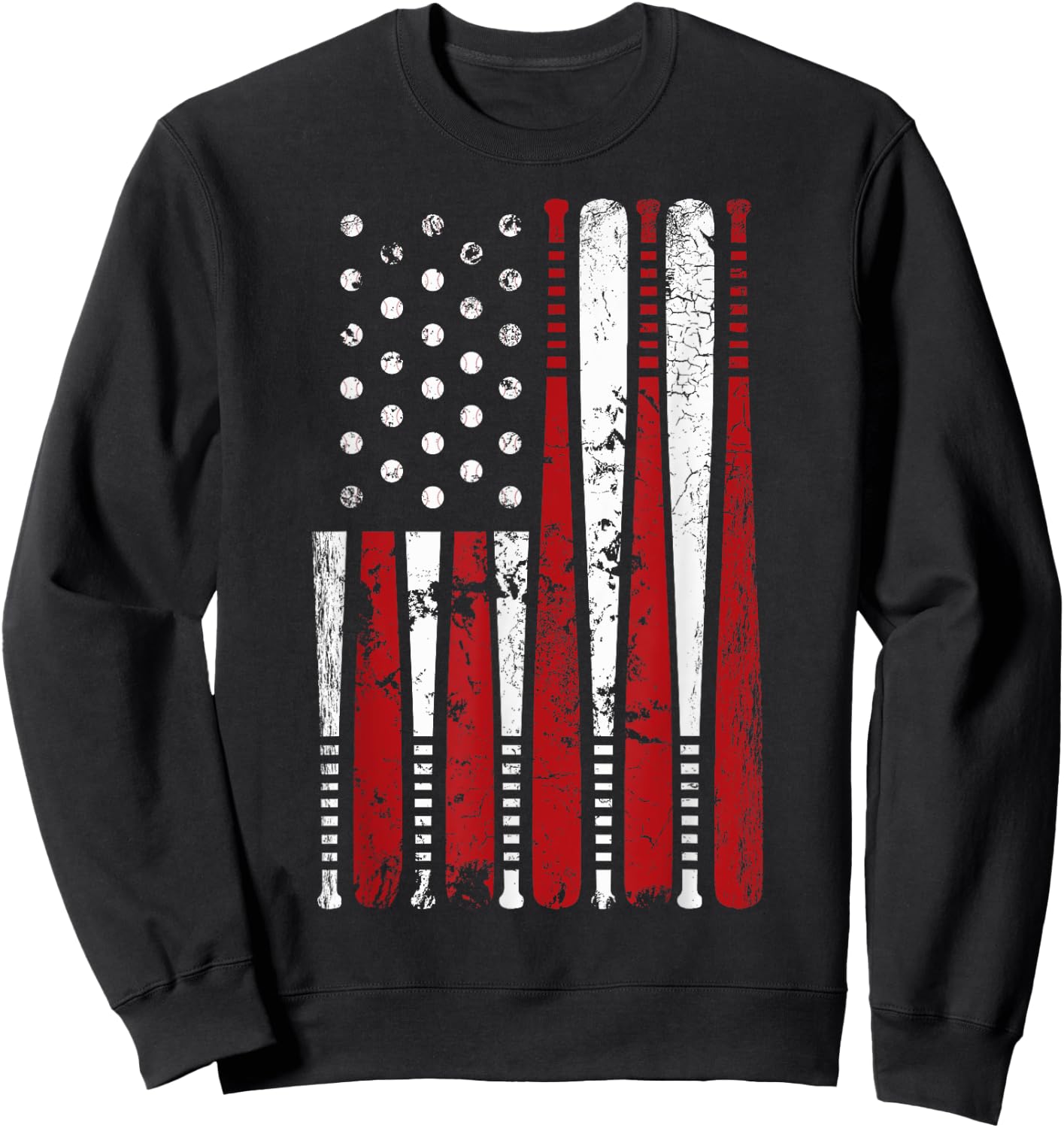 Vintage Baseball Bat American USA Flag Graphic Sweatshirt - Sweatshirt | Black