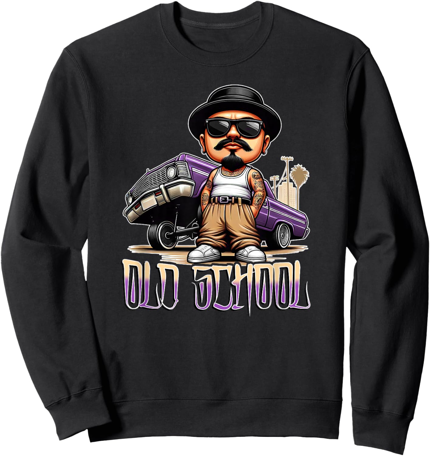 OLD SCHOOL Chicano Low Rider Art Homie Chicano Clothing Sweatshirt - Sweatshirt | Black
