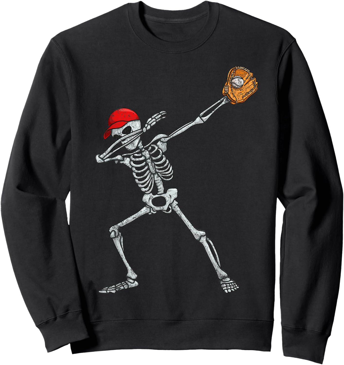 Vintage Fun Dabbing Skeleton Baseball Player Halloween Dab Sweatshirt - Sweatshirt | Black