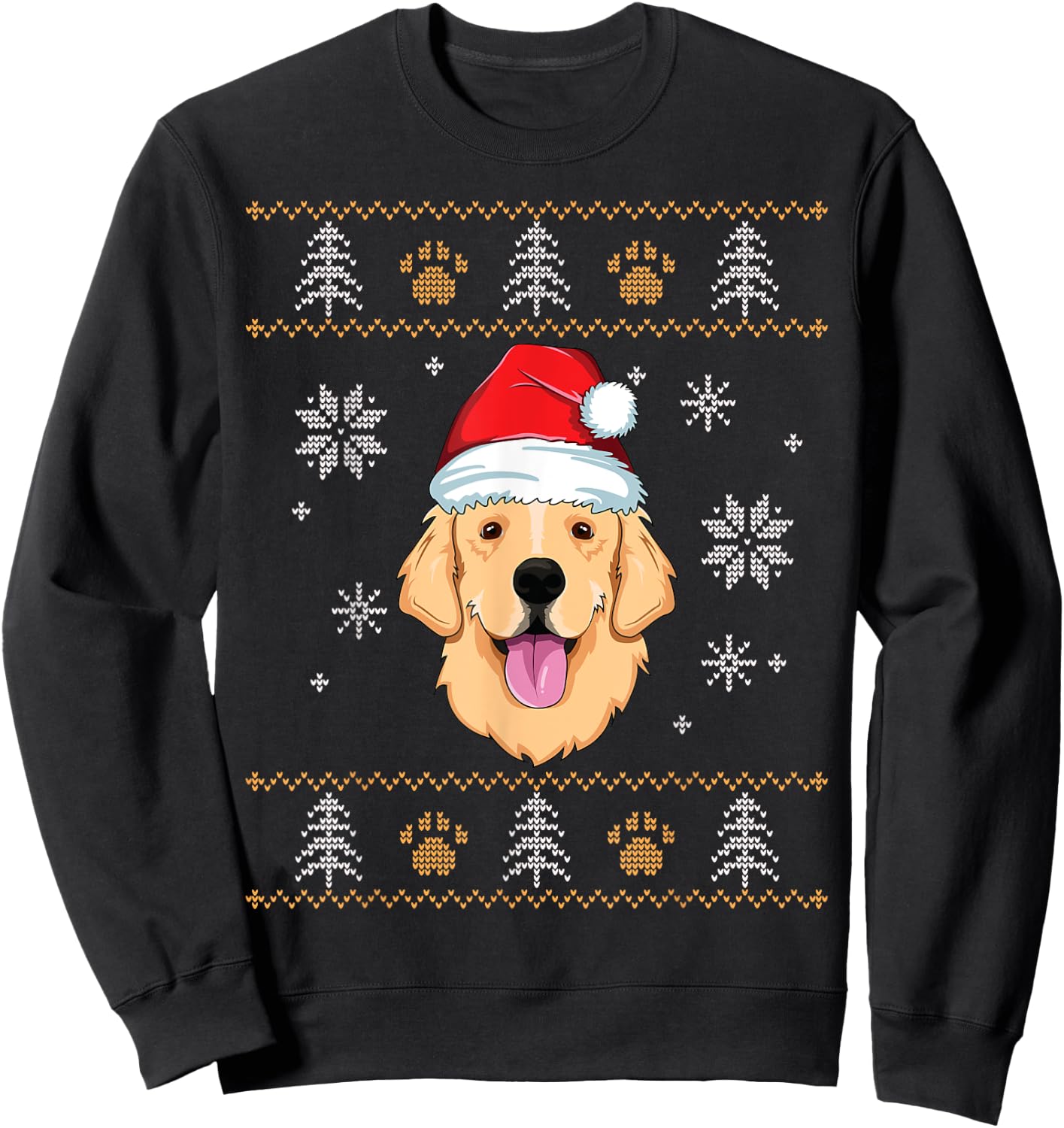 Ugly Christmas Golden Retriever Xmas Dog Lover Santa Kids Sweatshirt - Sweatshirt | Black