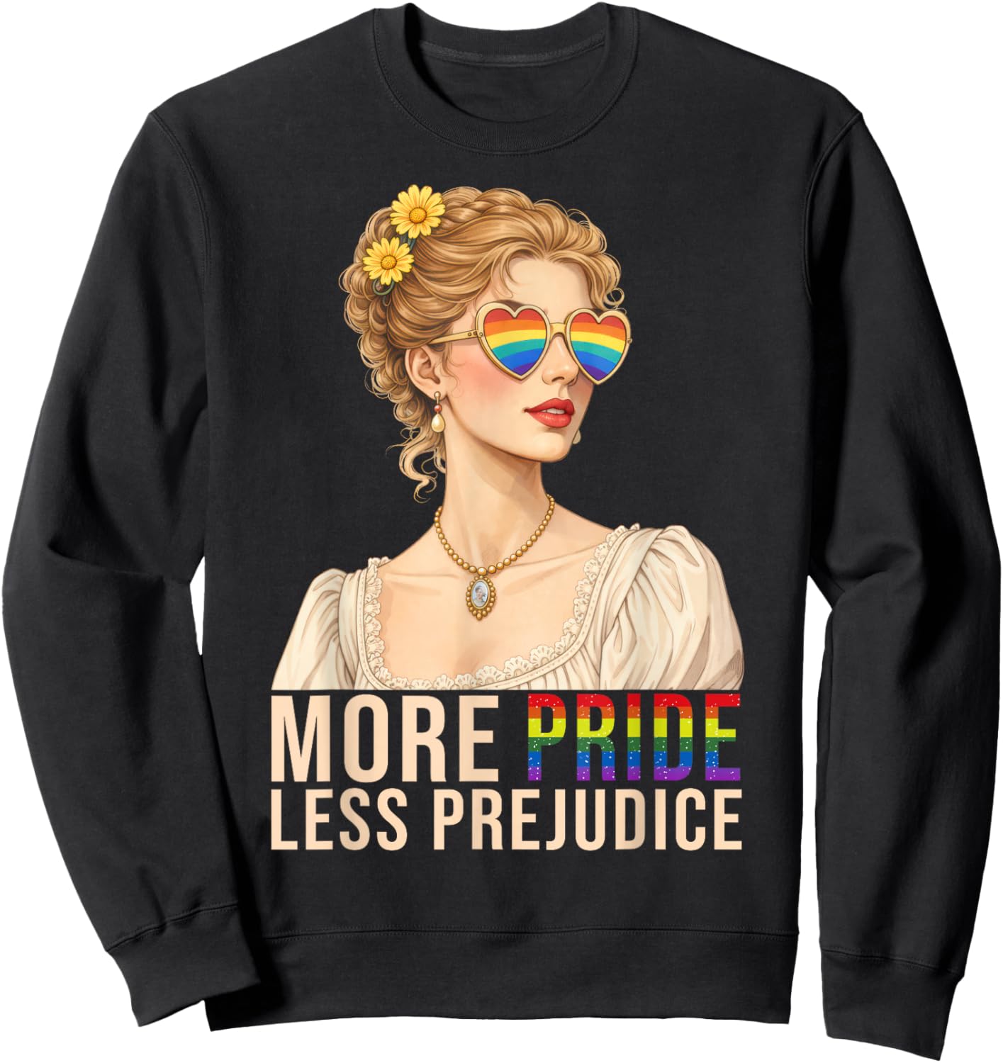 Retro More Pride Less Prejudice LGBTQ Rainbow Pride Month Sweatshirt - Sweatshirt | Black