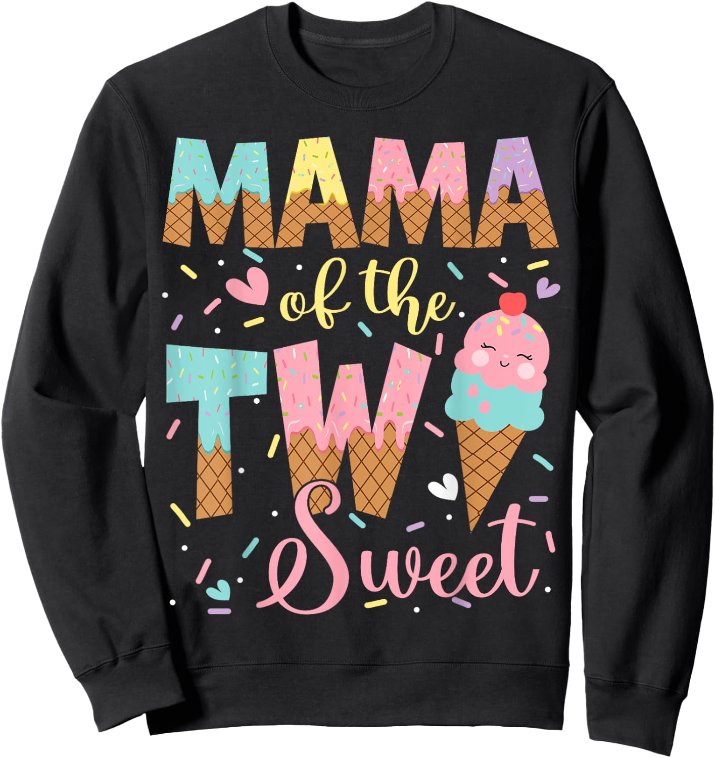 Mama Of The Two Sweet 2Nd Birthday Girl Ice Cream Sweatshirt - Sweatshirt | Black