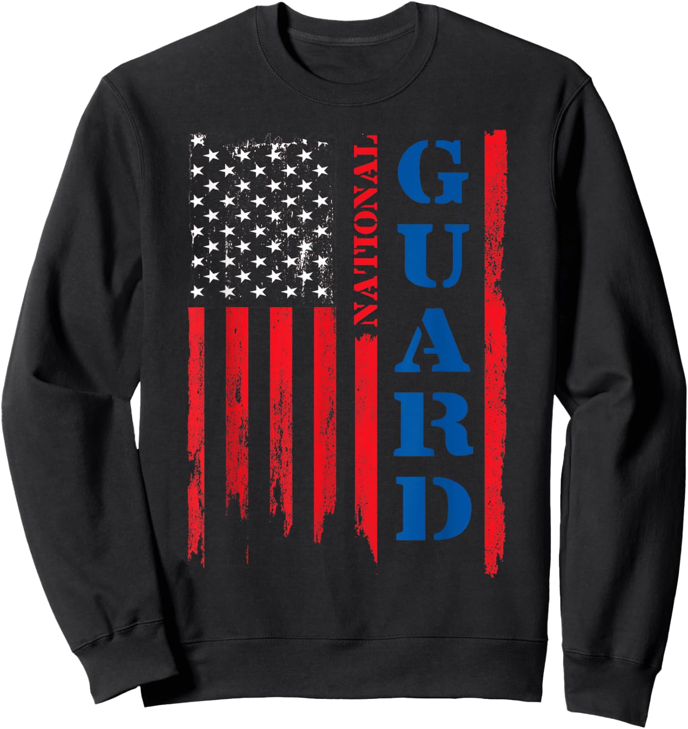 American Flag Grunge T Shirt | U.S National Guard Shirt Men Sweatshirt - Sweatshirt | Black
