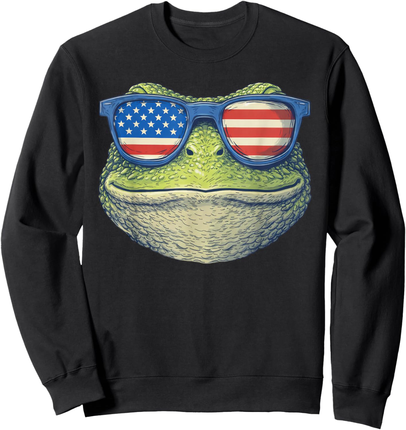 Frog Sunglasses American Flag 4th of July Sweatshirt - Sweatshirt | Black