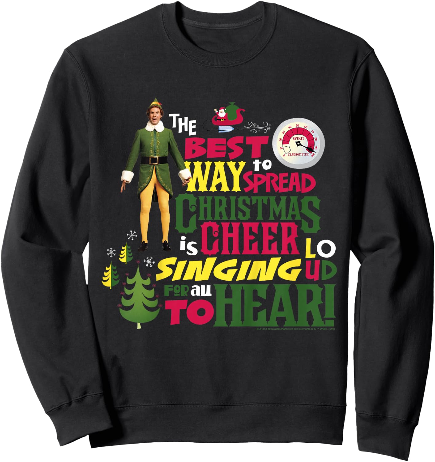 Kids Elf Buddy Christmas Cheer Singing Text Poster Sweatshirt - Sweatshirt | Black