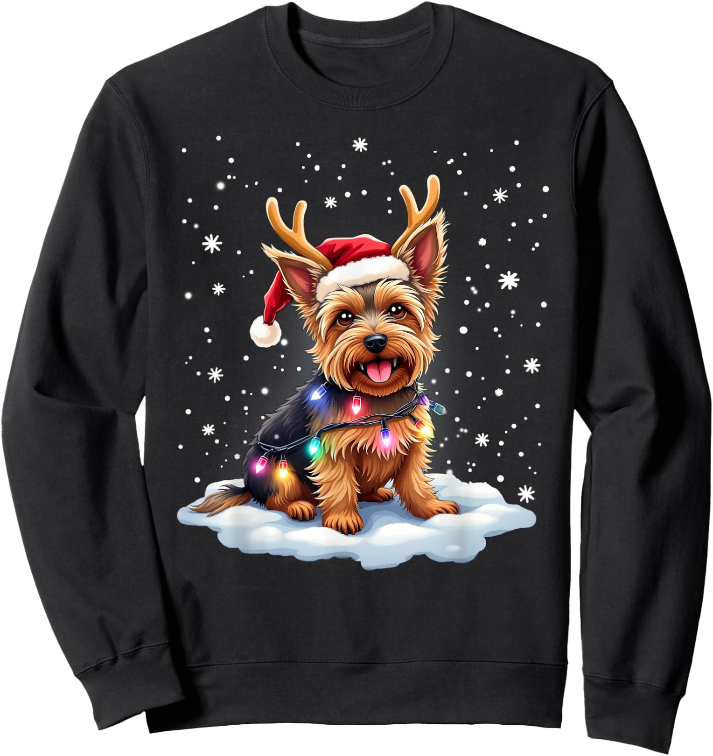Yorkshire Terrier Christmas Yorkie Reindeer Dog Xmas Santa Sweatshirt - Sweatshirt | Black