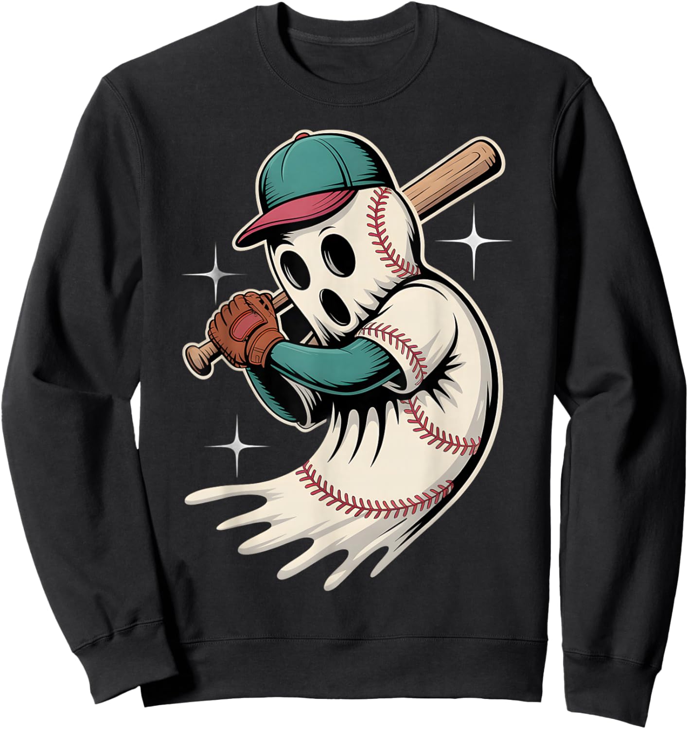 Baseball Ghost Halloween Sports Design Sweatshirt - Sweatshirt | Black