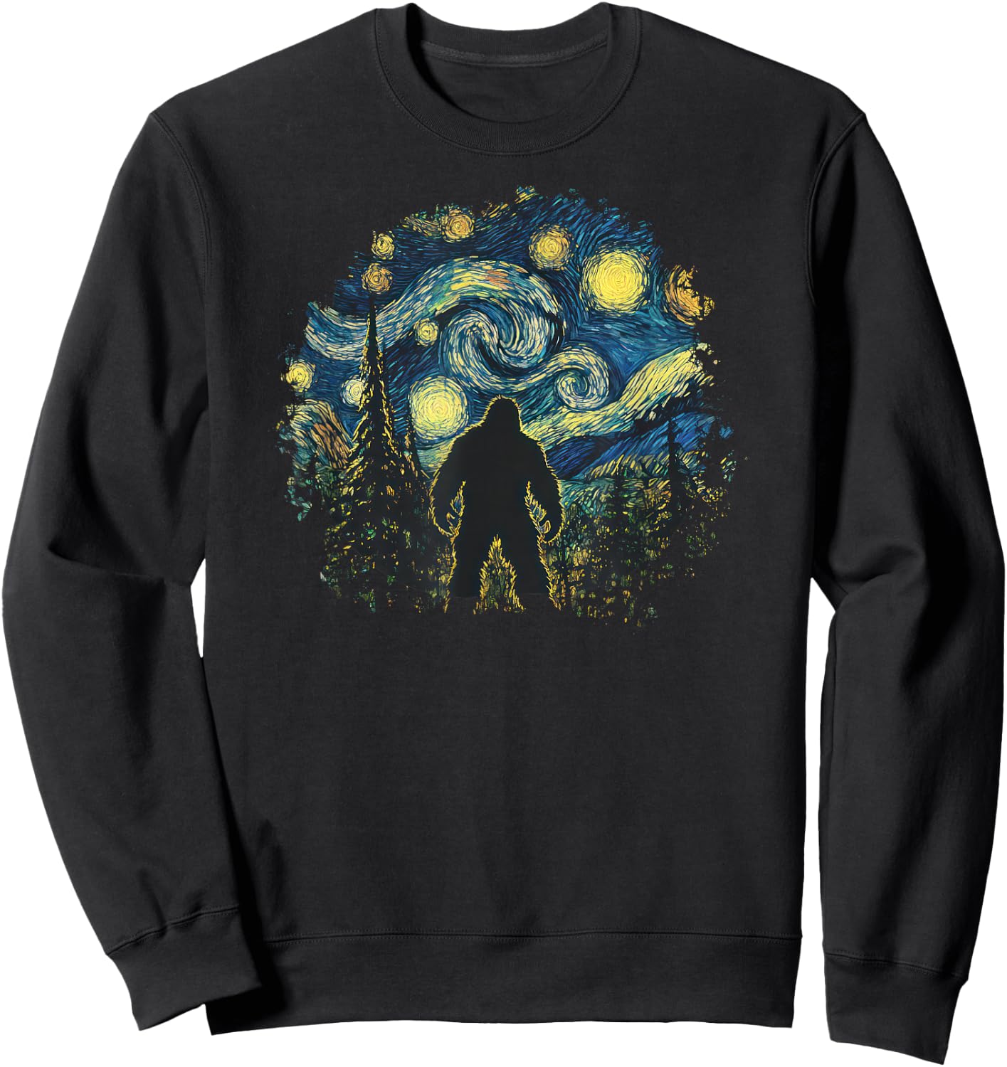 Bigfoot Starry Night Sasquatch Sky Painting Art Graphic Sweatshirt - Sweatshirt | Black