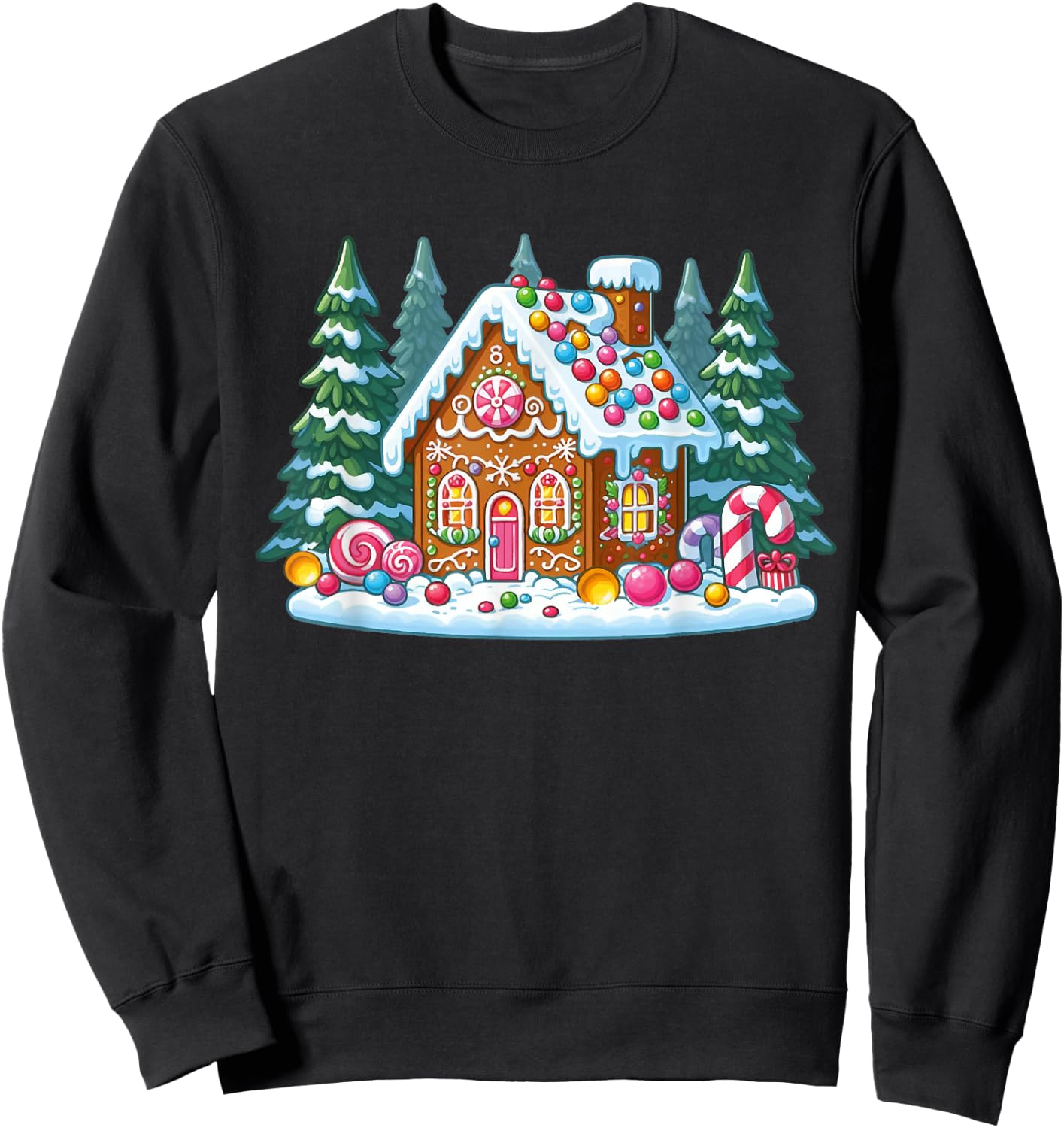 Christmas Gingerbread House Decorating Baking Candy Xmas Sweatshirt - Sweatshirt | Black