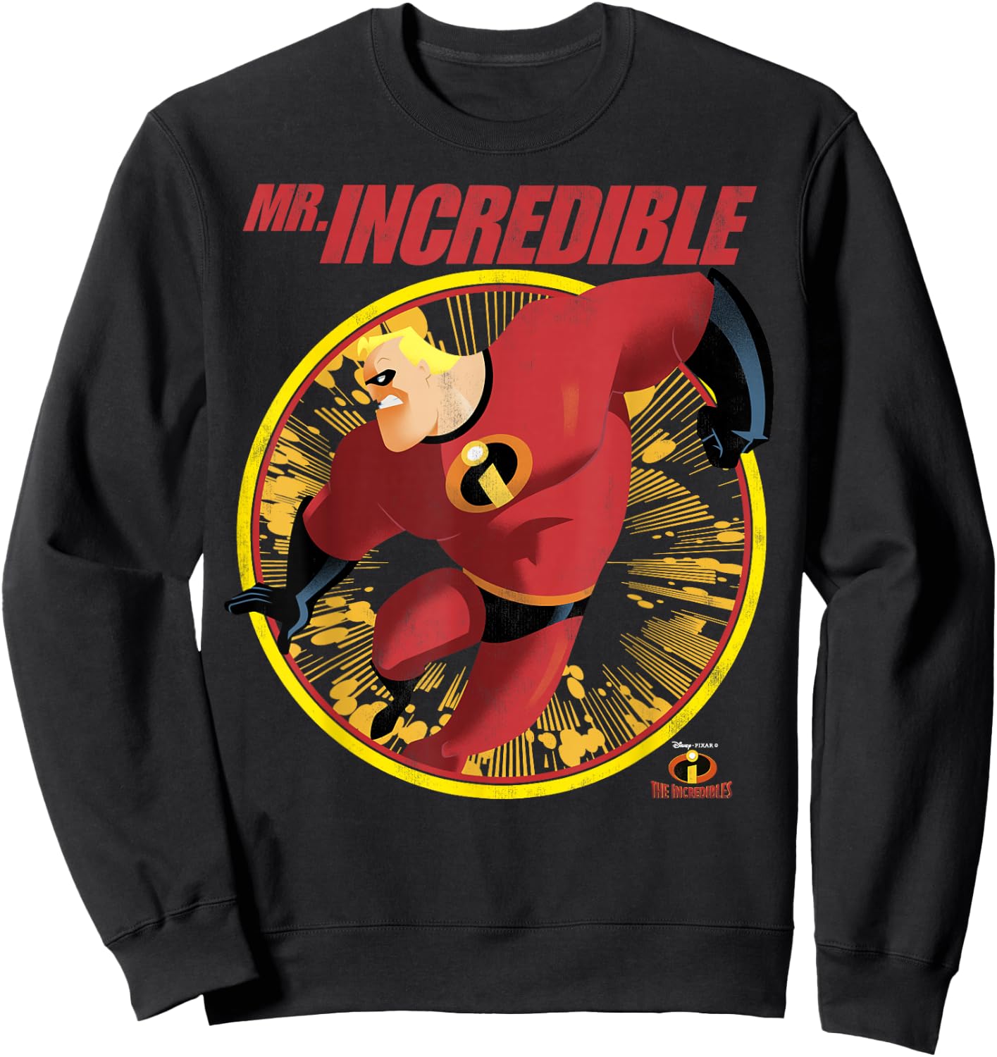 Disney Pixar The Incredibles Mr. Incredible Distressed Badge Sweatshirt - Sweatshirt | Black