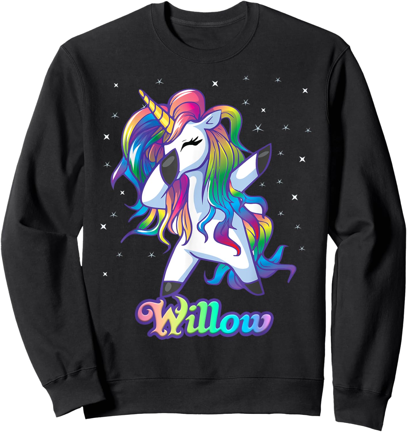 WILLOW Name Personalized Custom Rainbow Unicorn Dabbing Sweatshirt - Sweatshirt | Black