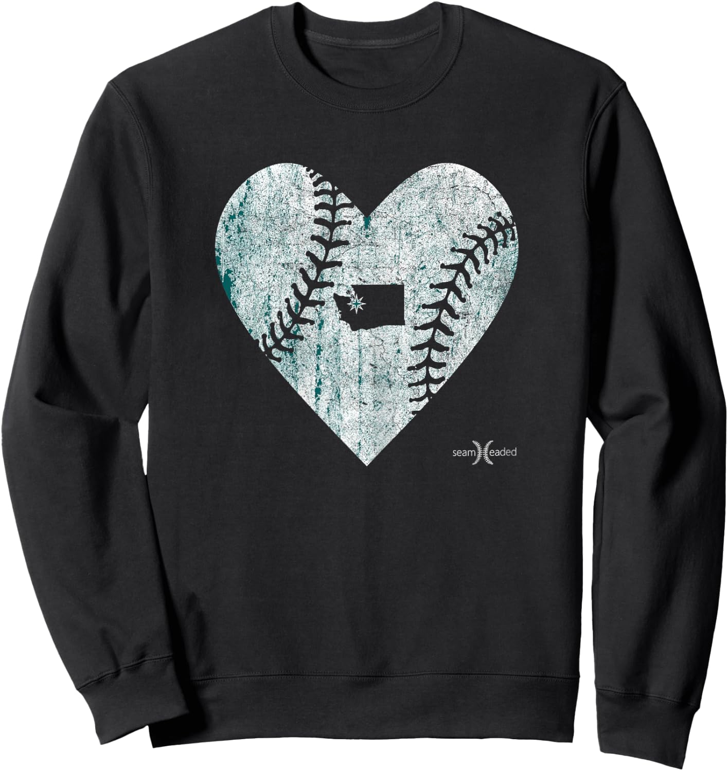 Vintage Seattle Baseball Heart Sweatshirt - Sweatshirt | Black