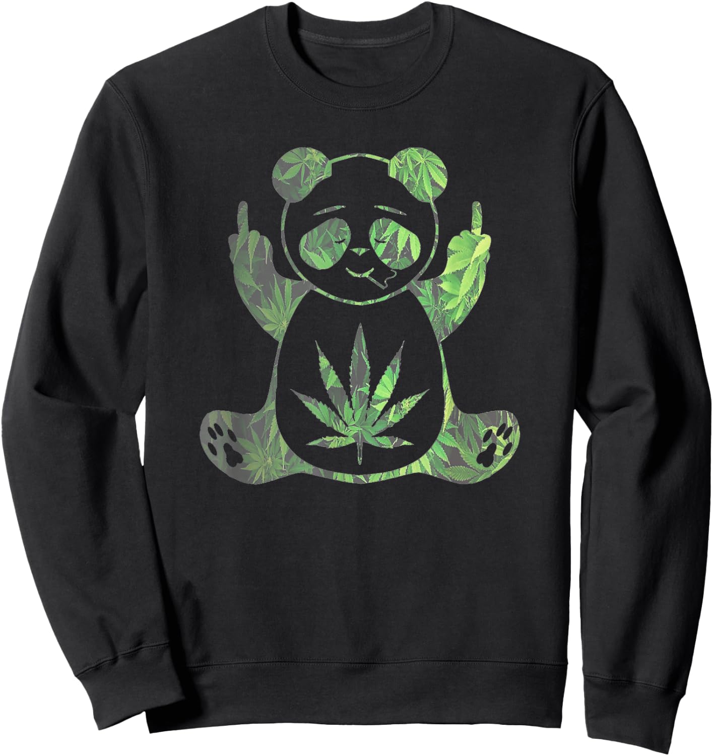 Stoned Panda Bear Baked Zoo Animals High AF Pot Leaf Sweatshirt - Sweatshirt | Black