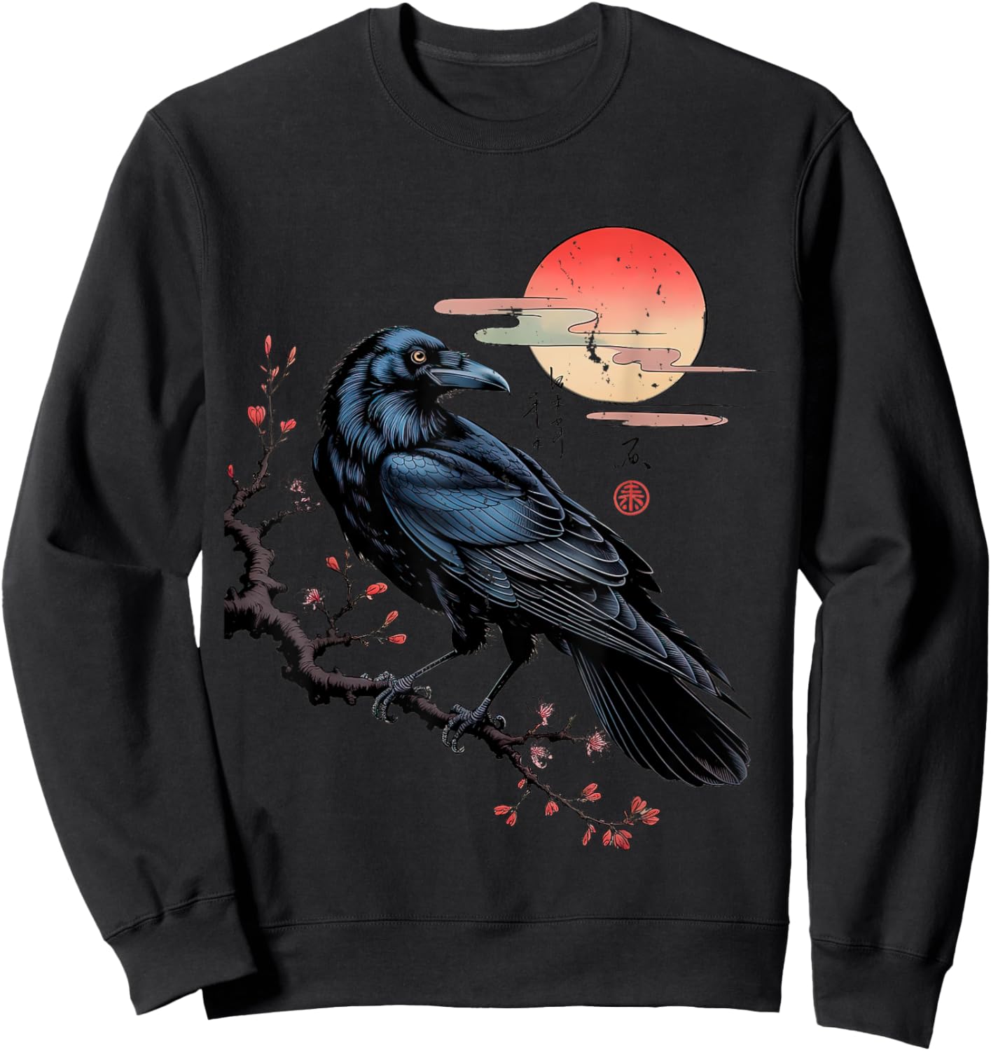 Dark Raven Skull Gothic Crow with Circle and Bone Sweatshirt - Sweatshirt | Black