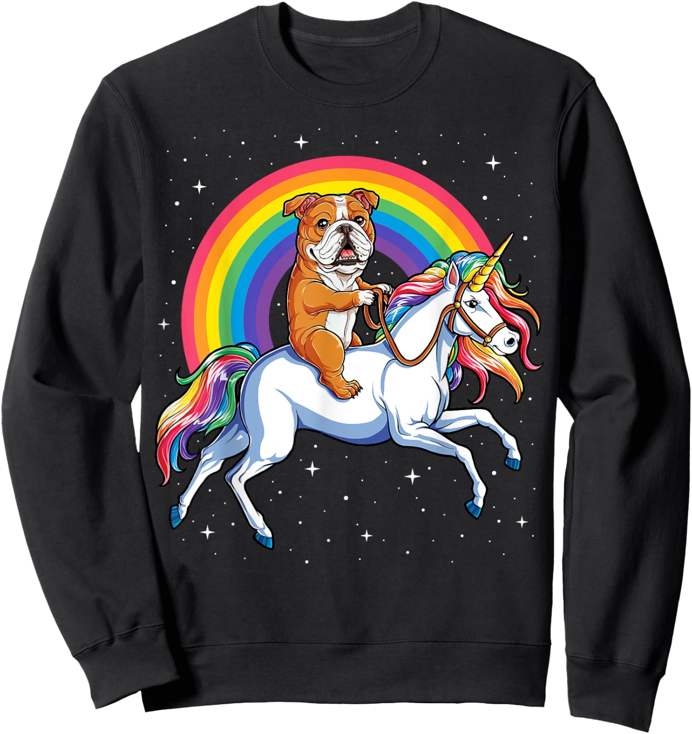 English Bulldog Unicorn T shirt Girls Space Galaxy Rainbow Sweatshirt - Sweatshirt | Black