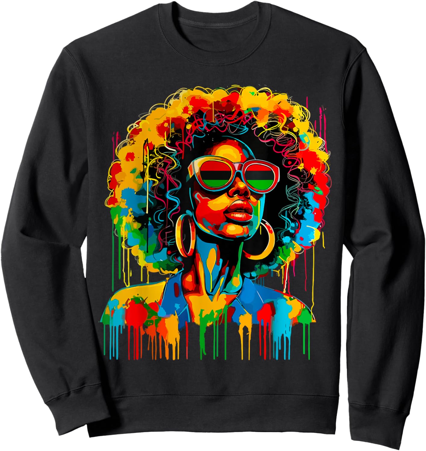 Dripping Black Queen Afro African Melanin Juneteenth Sweatshirt - Sweatshirt | Black