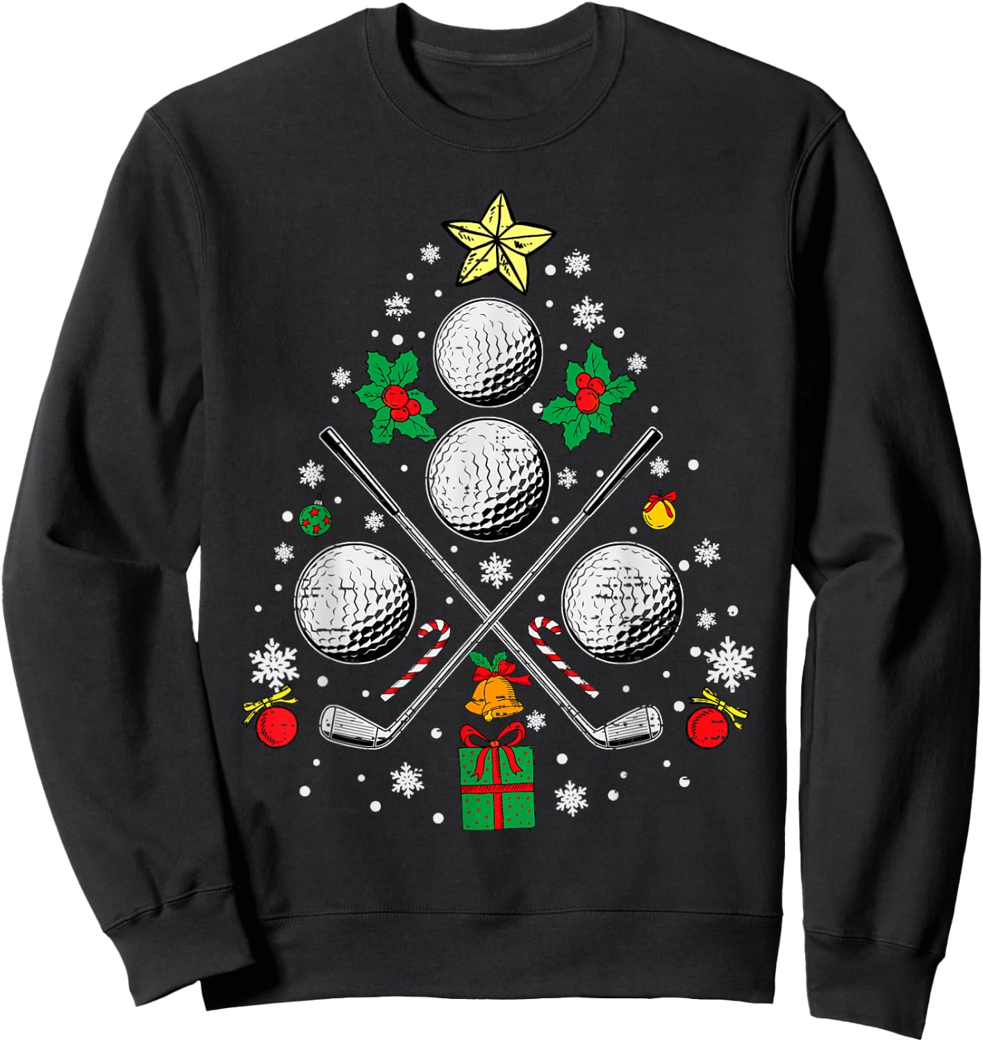 Golf Christmas Tree Light Pajama Golfer Xmas Men Women Kids Sweatshirt - Sweatshirt | Black