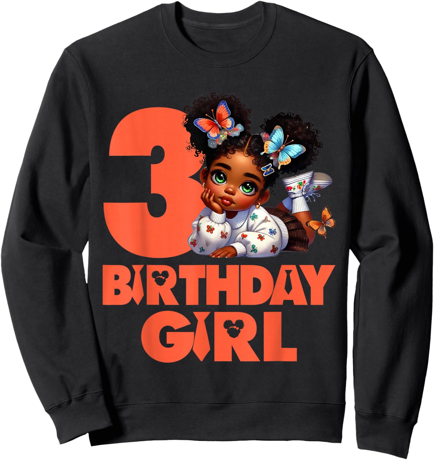 3rd Baby Girl Birthday 3 Year Old Black Afro Kid Boss Theme Sweatshirt - Sweatshirt | Black