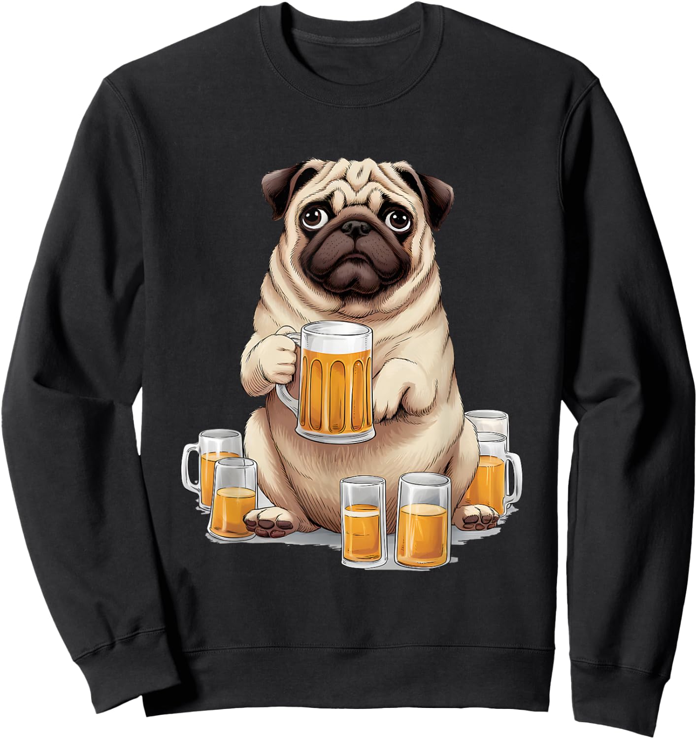 Pug Drinking Beer - Funny Beer Drinking Dog Lover Men Women Sweatshirt - Sweatshirt | Black