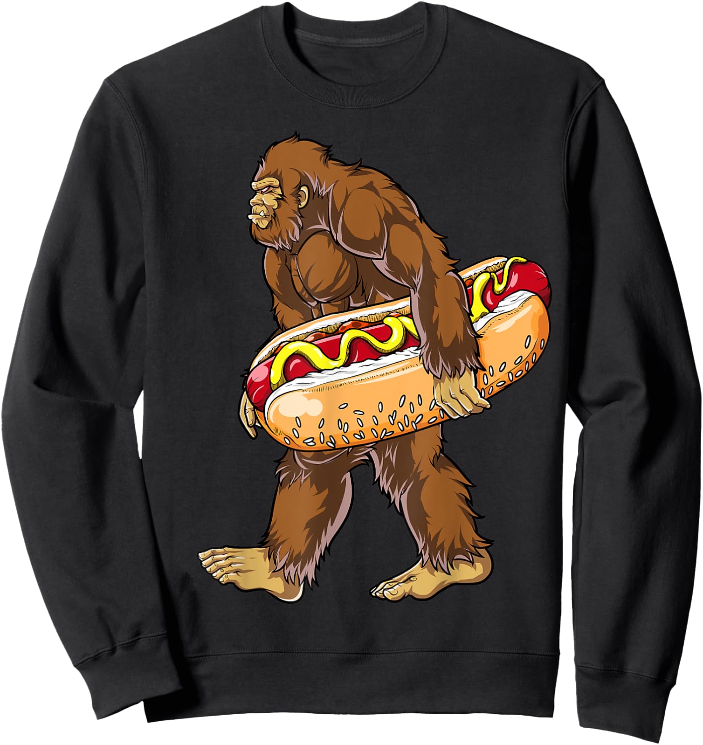 Bigfoot Hotdog Sasquatch Boys Girls Men Women Food Lovers Sweatshirt - Sweatshirt | Black