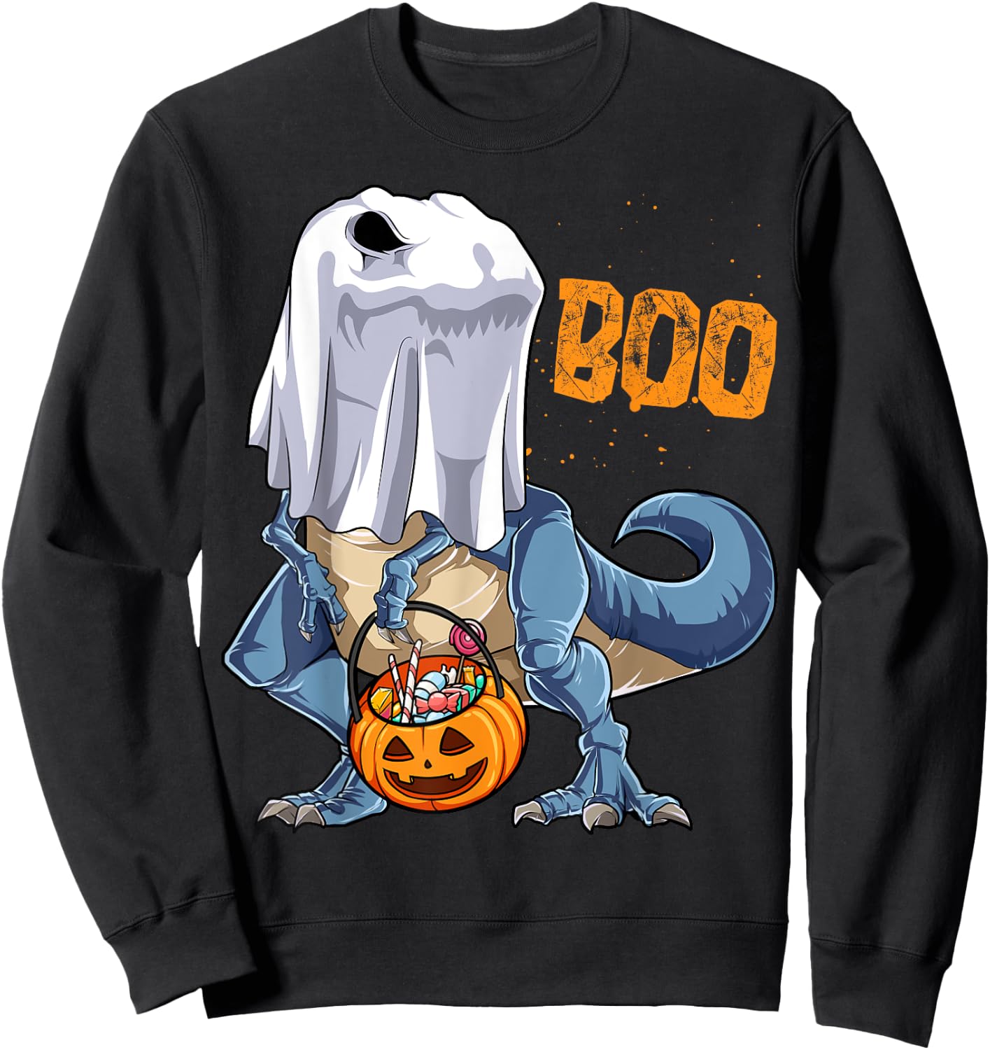 Ghost Dinosaur T rex Funny Boo Halloween Boys Men Pumpkin Sweatshirt - Sweatshirt | Black