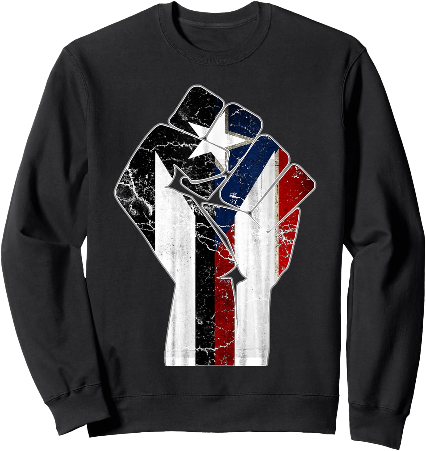 Black Puerto Rico Flag Fist with Boricua Flag Resiste Taino Sweatshirt - Sweatshirt | Black