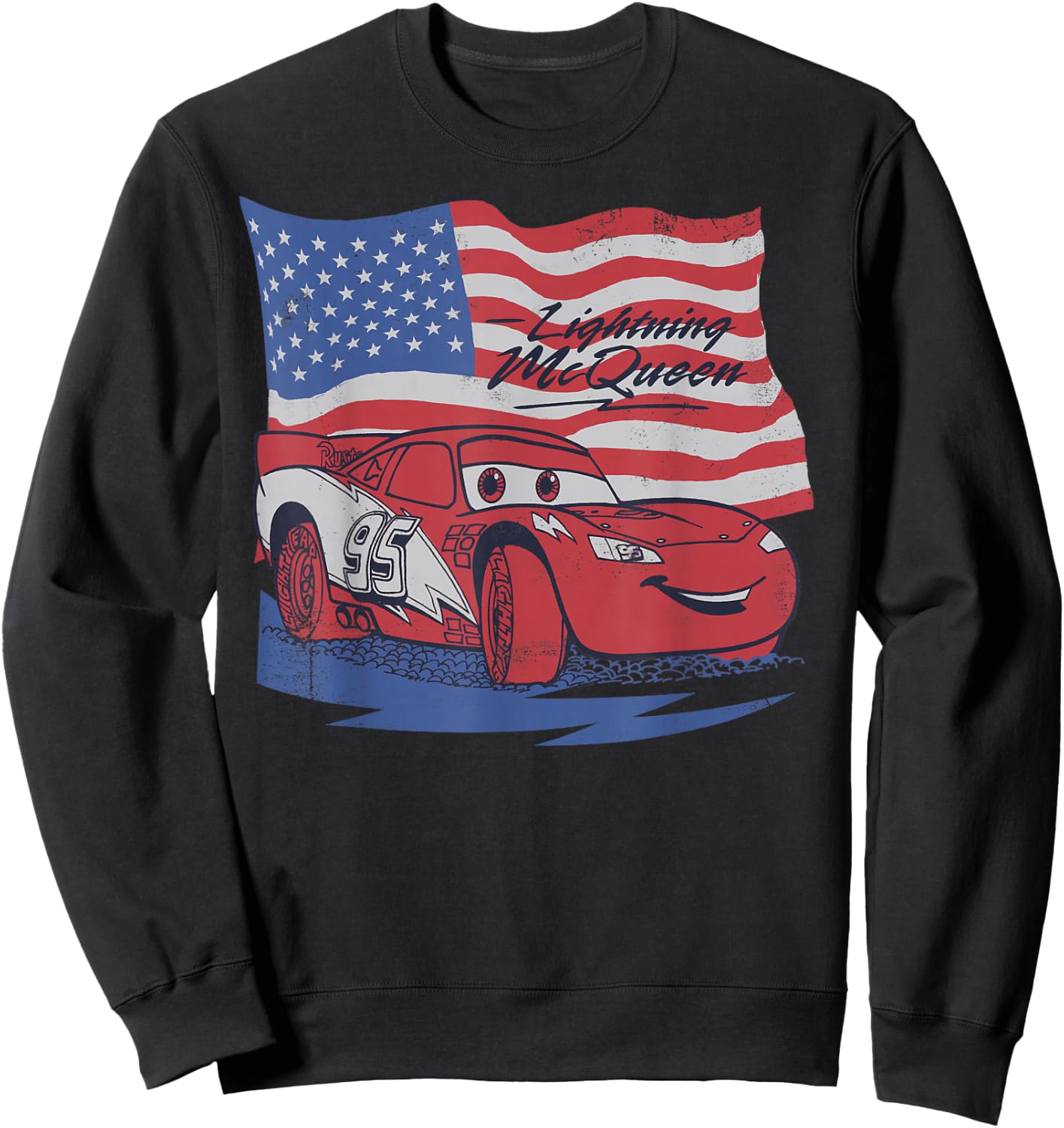 Disney Pixar Cars US Flag Lightning McQueen Retro Sweatshirt - Sweatshirt | Black