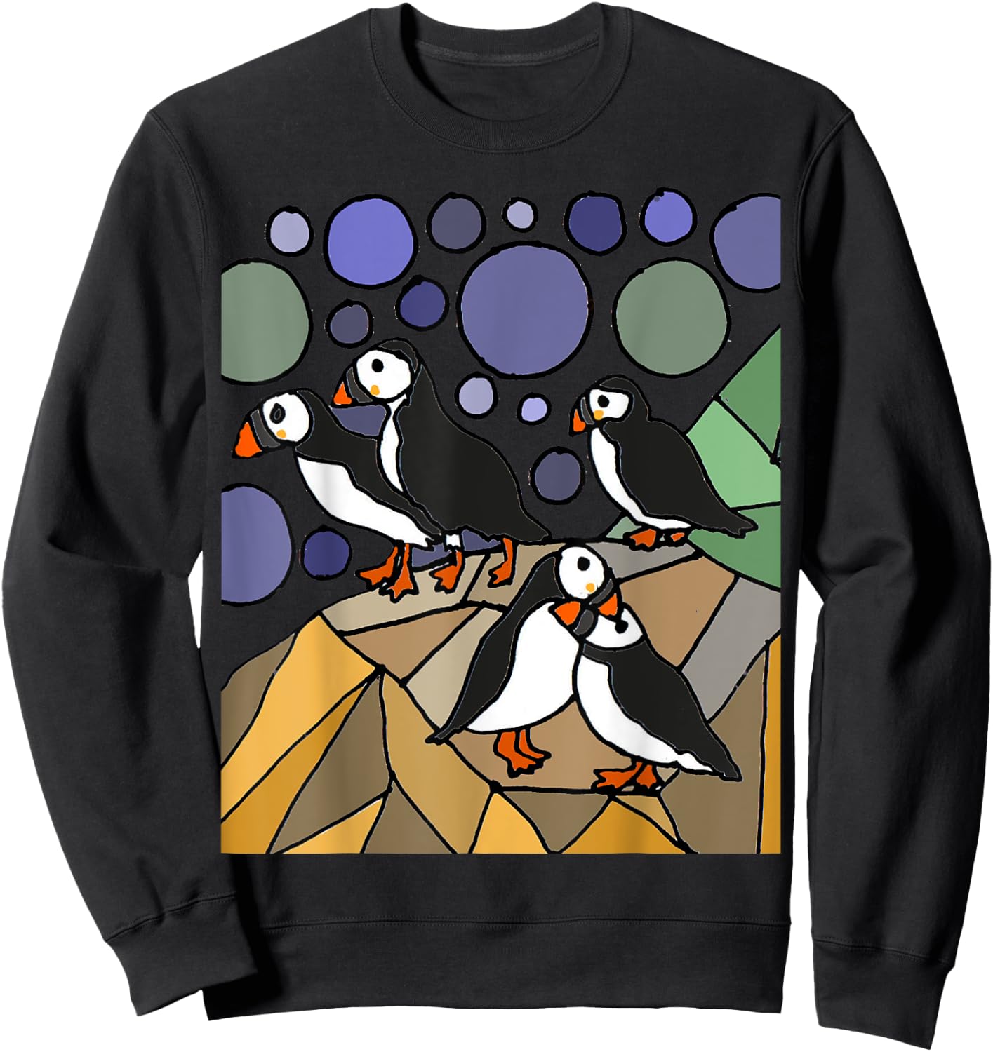 Smileteesbirdsa Funny Puffin Birds on Rocks Art Sweatshirt - Sweatshirt | Black