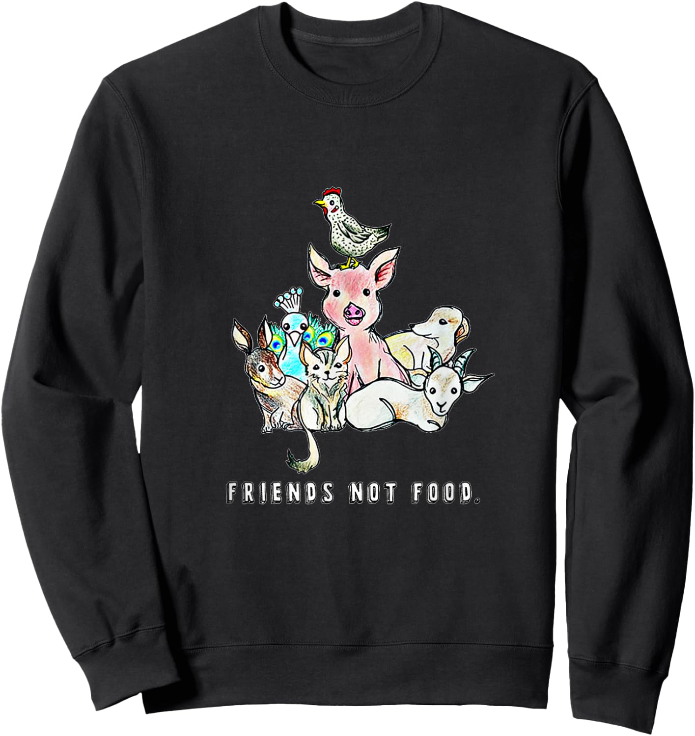 Animals are Friends not Food Pig Cow Sheep Vegan Vegetarian Sweatshirt - Sweatshirt | Black