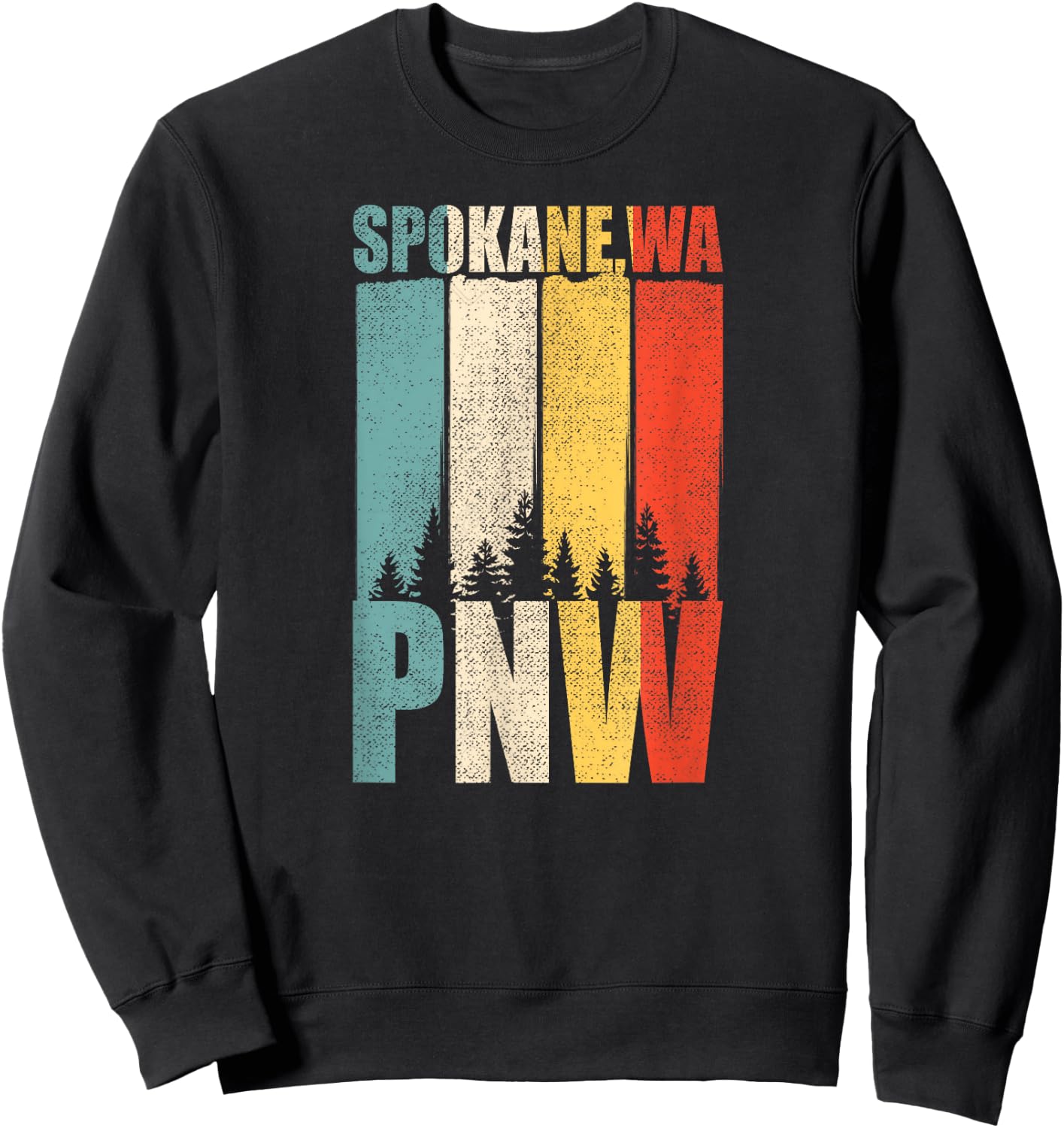 Distressed Retro Spokane WA Pacific Northwest Shirt PNW Sweatshirt - Sweatshirt | Black