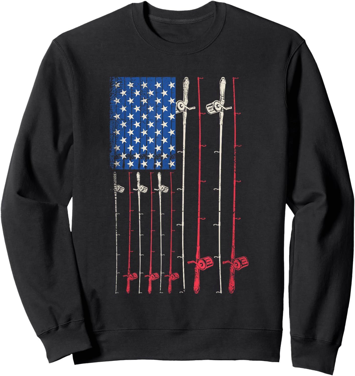 American Flag Fishing Rod Sweatshirt - Sweatshirt | Black