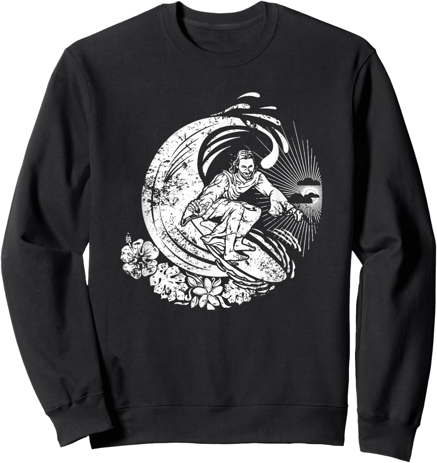 Surfing Jesus Vintage Distressed Sweatshirt - Sweatshirt | Black