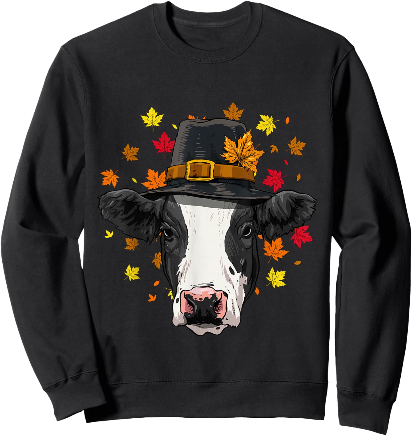 Thanksgiving Cow Pilgrim Costume Men Women Sweatshirt - Sweatshirt | Black
