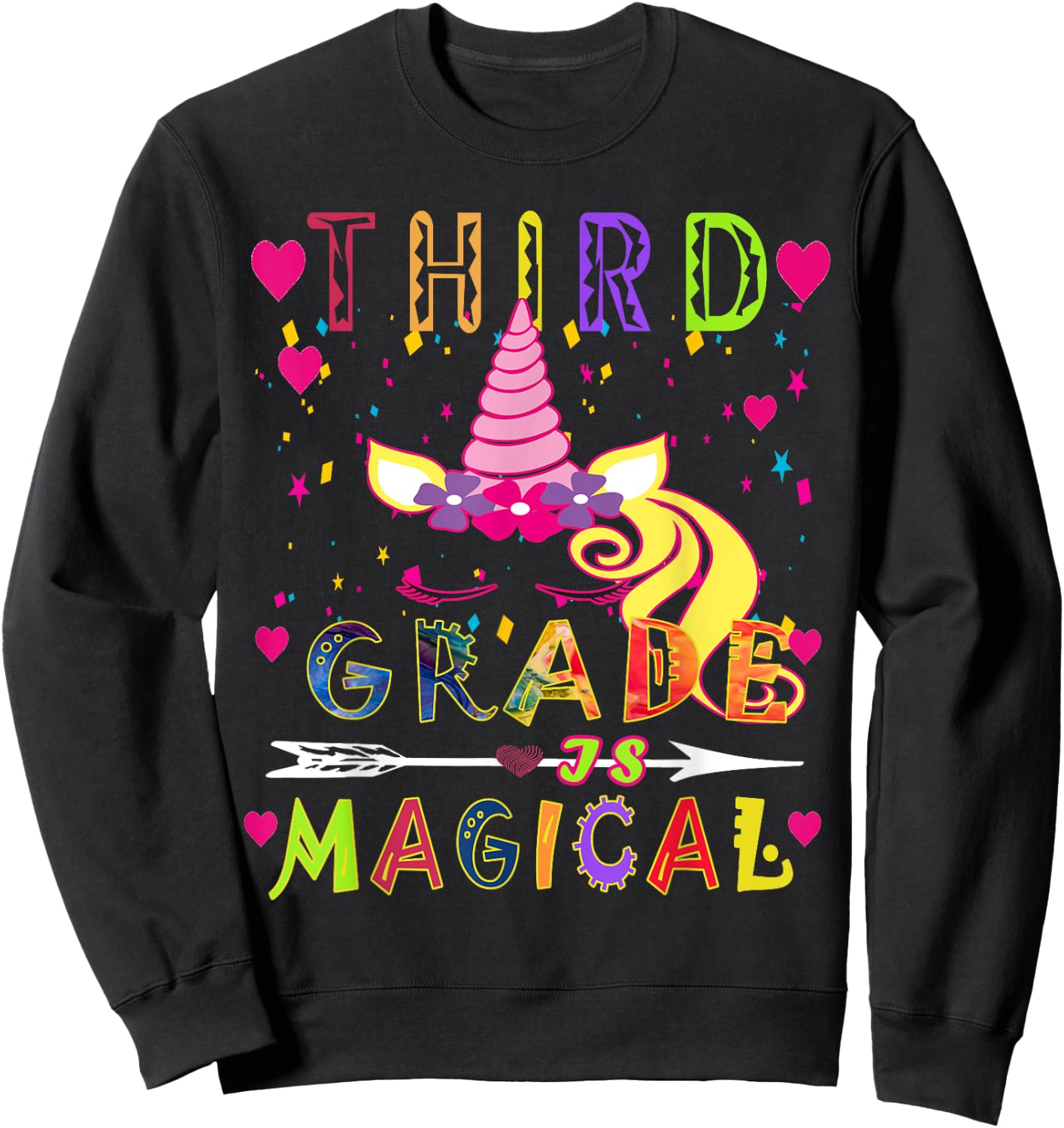 Unicorn Third Grade Is Magical Funny Back To School Teacher Men Women Girls Kids Sweatshirt - Sweatshirt | Black