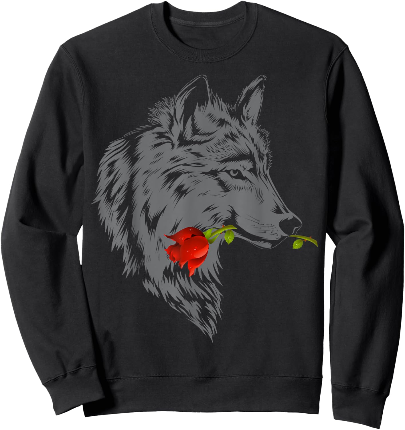 Wolf Rose Shirt | Cute Valentine Gray Wolf Gift Sweatshirt - Sweatshirt | Black