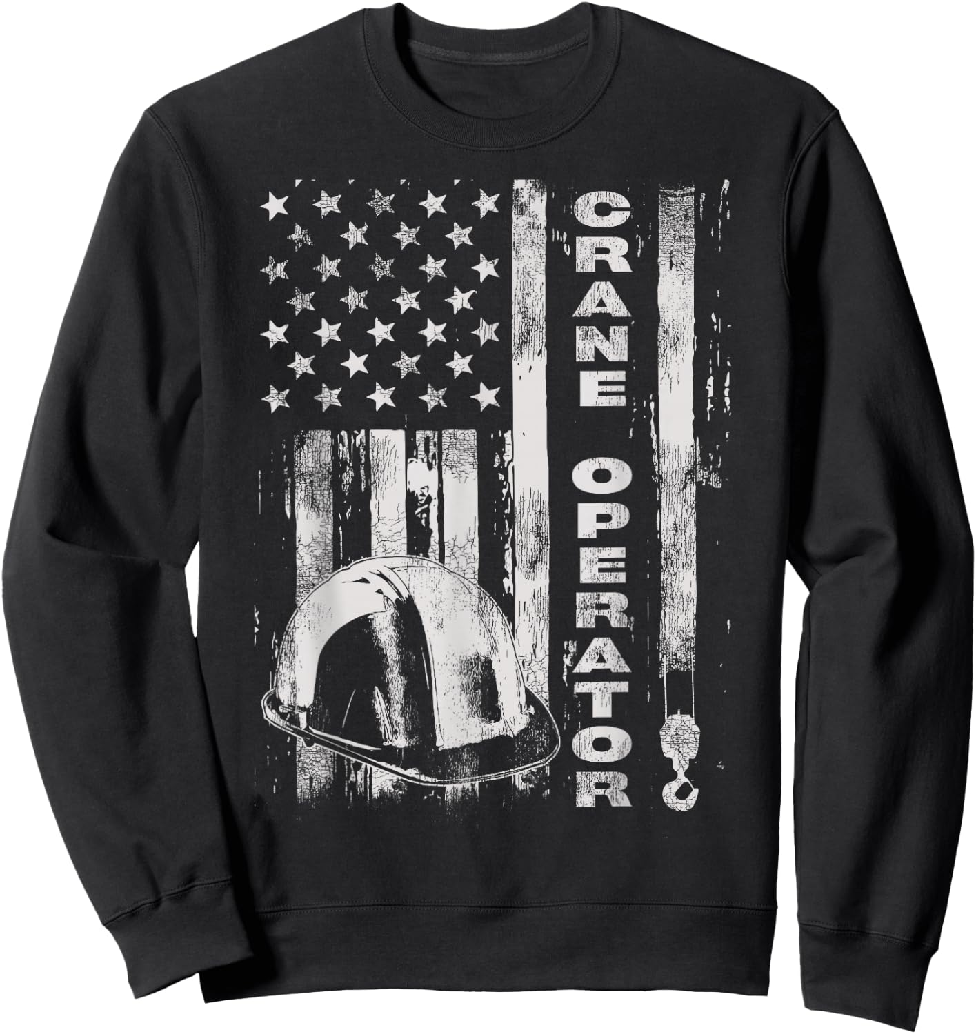 Vintage Crane Operator American Flag Sweatshirt - Sweatshirt | Black